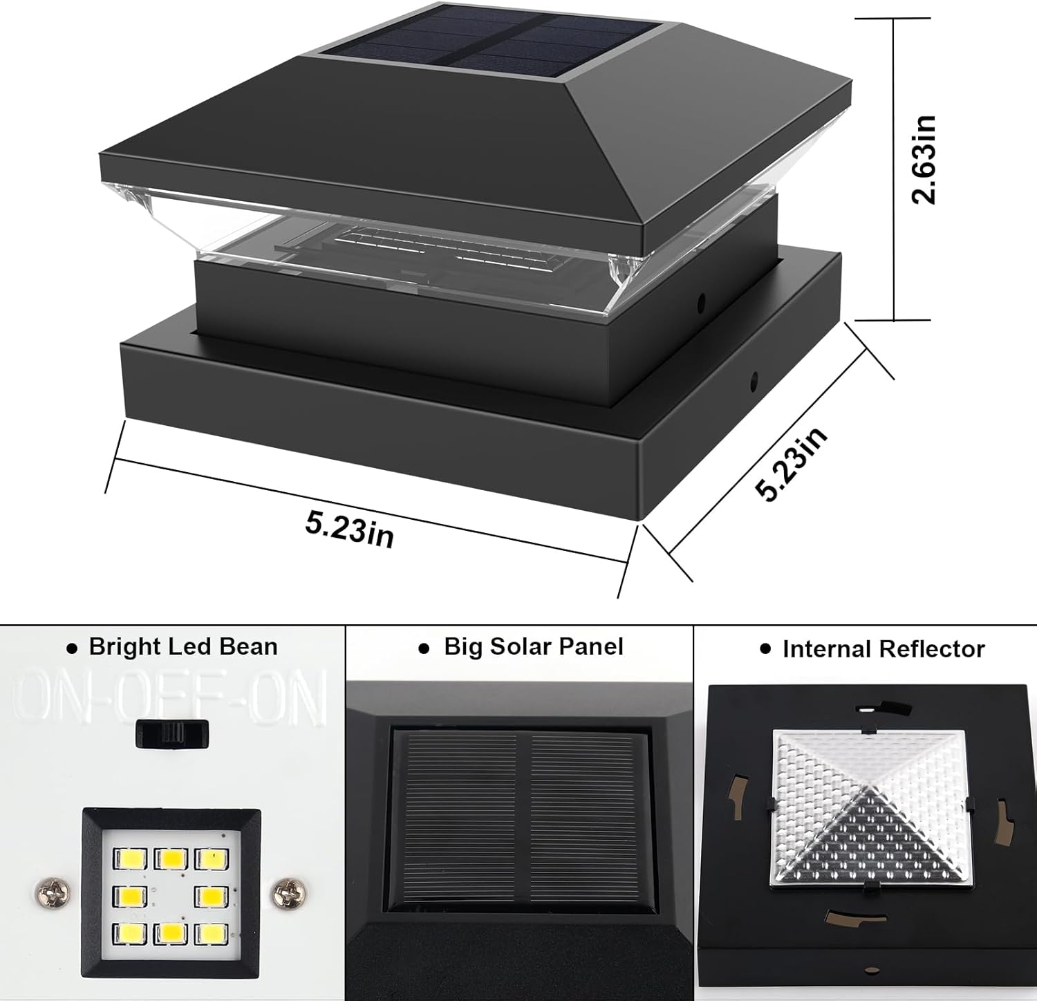 Thumbnail 3 de T-SUNUS 4 Pack Solar Post Lights (Warm 3000K / Cool 6000K) IP65 Outdoor LED Fence & Deck Cap Lights