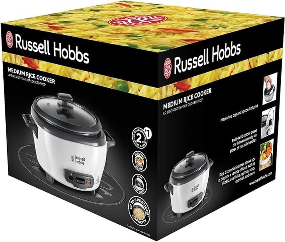 Thumbnail 2 de Russell Hobbs Reiskocher klein [medium] 0,8 l – Dampfgareinsatz, Warmhaltefunktion, antihaftbeschichteter Gartopf (27030-56)