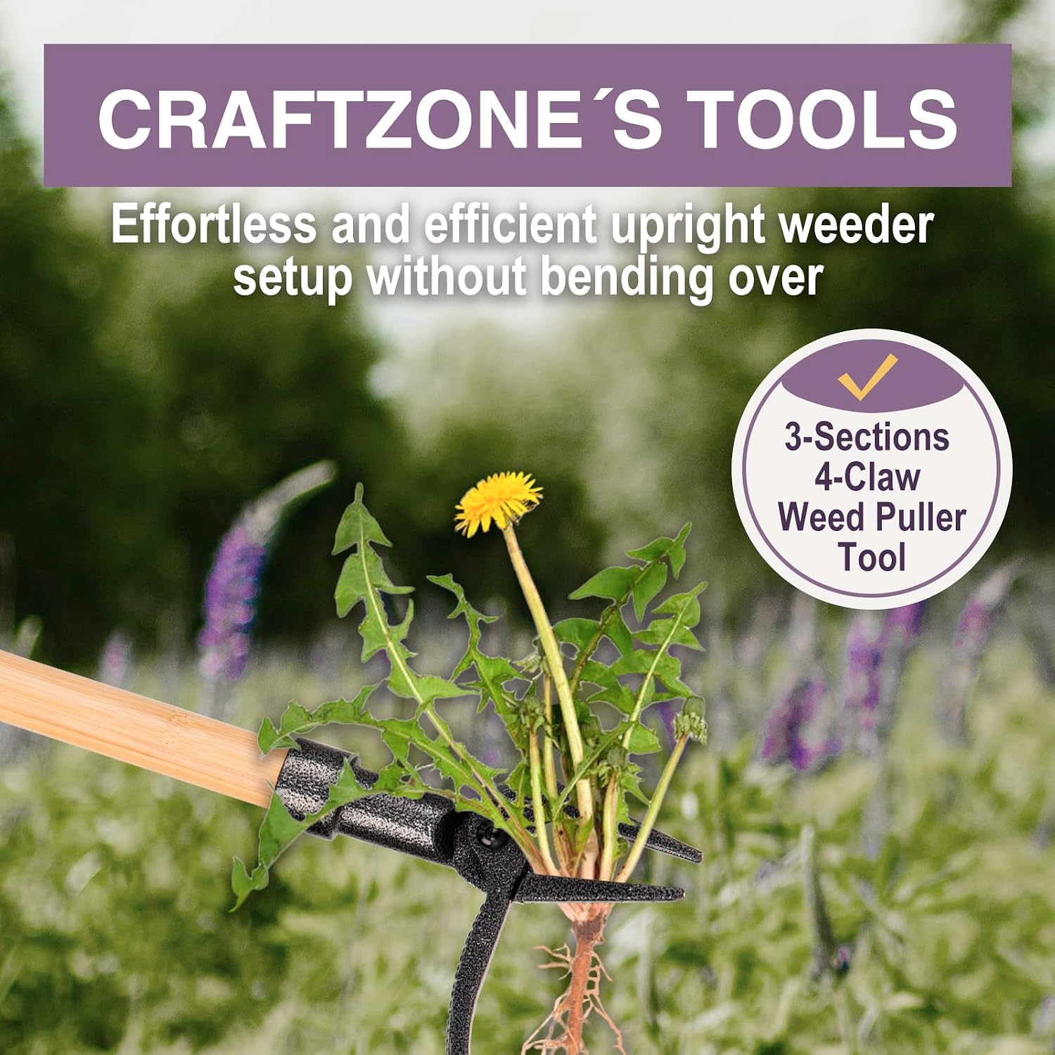 Thumbnail 1 de CRAFTZONE Long-Handled Weeder with 4-Prong Head and 3-Section Telescoping Shaft