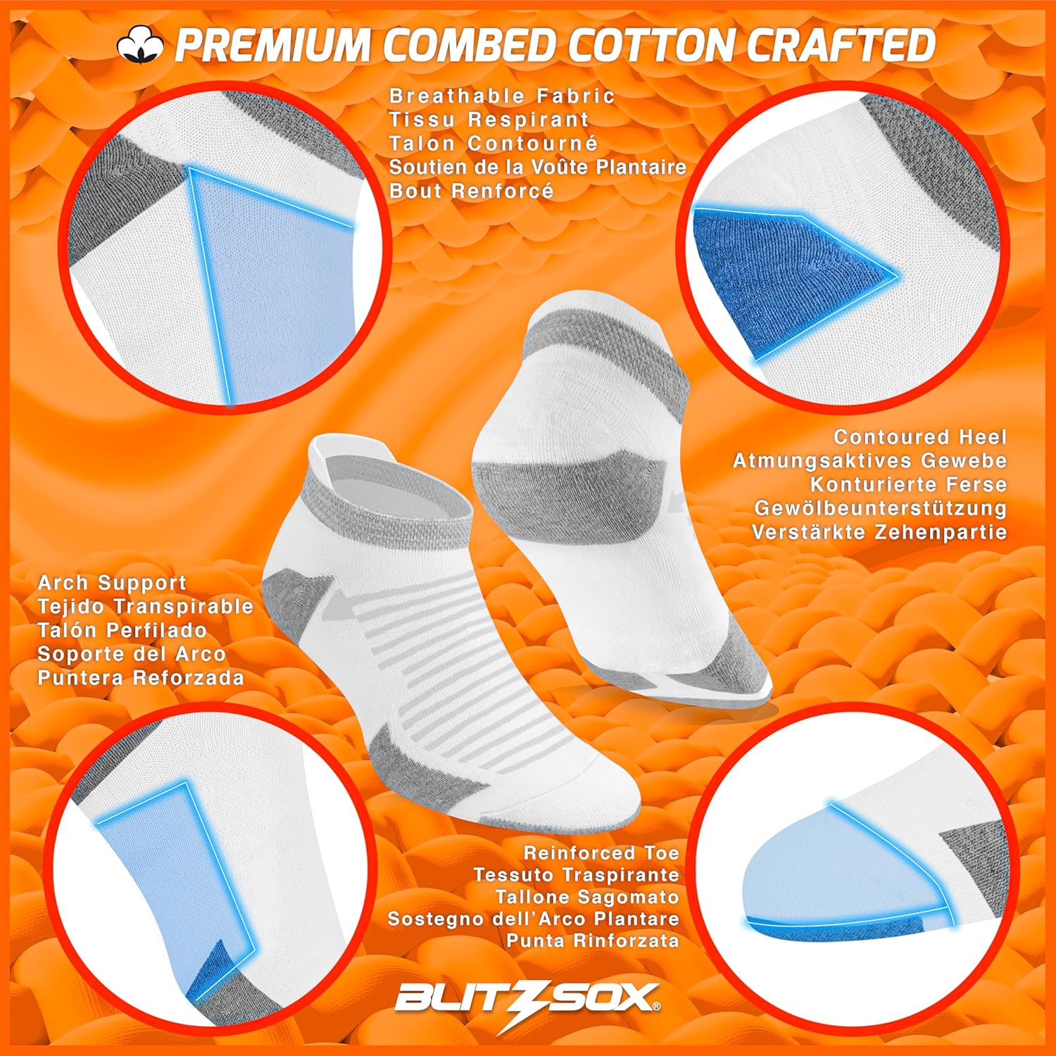 Thumbnail 2 de BLITZSOX Lot de 6 chaussettes de sport homme pour la course à pied – coton respirant et rembourrage