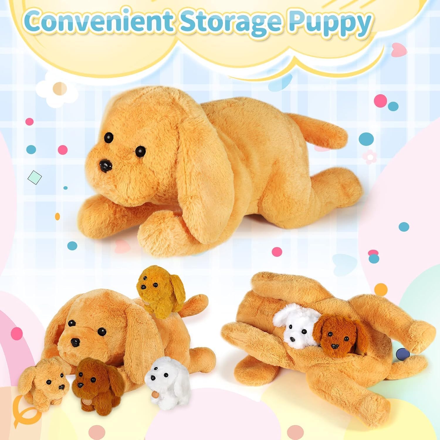 Detalle de KMUYSL Mommy Dog with 4 Baby Puppies Plush Toy Set