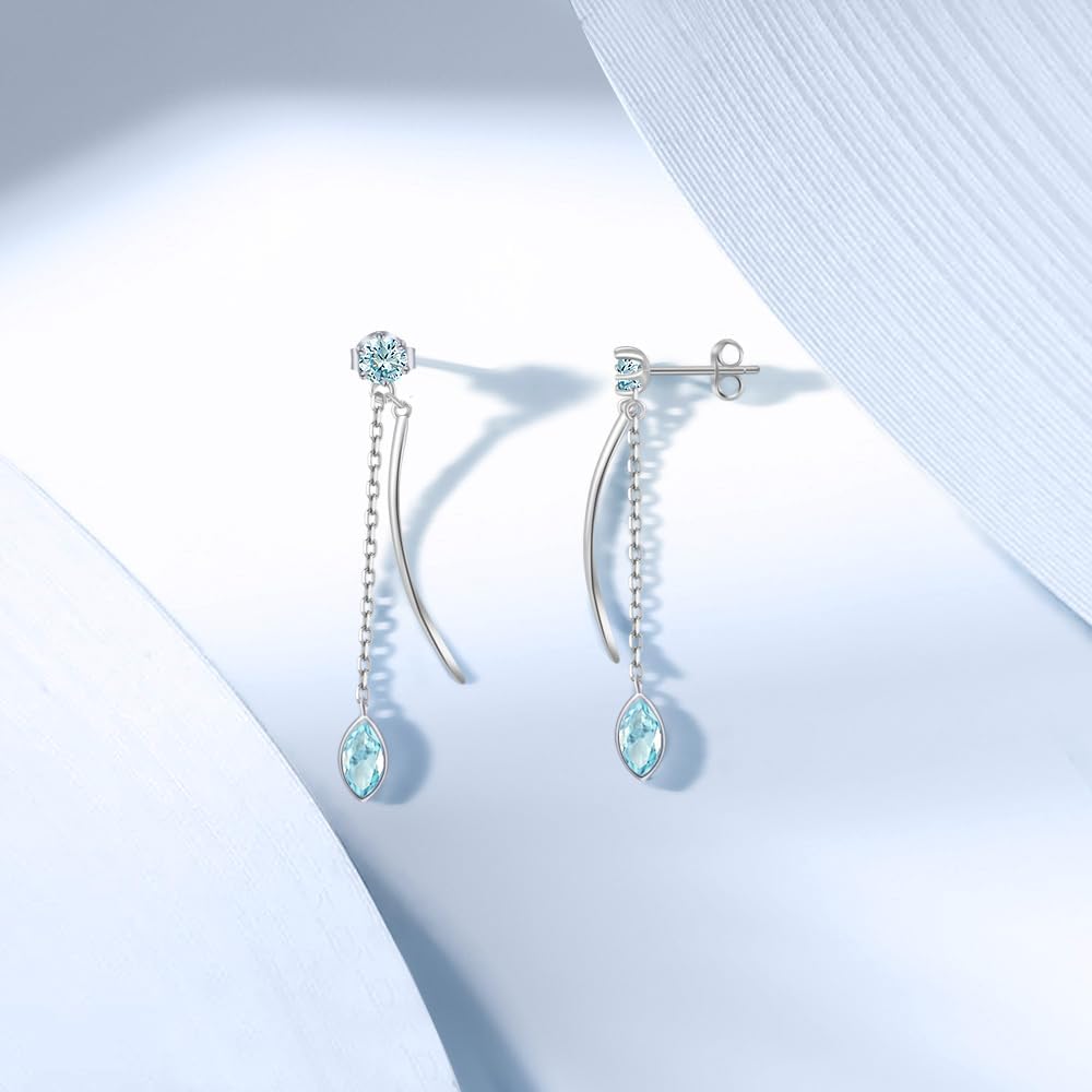 Thumbnail 4 de PHNIBIRD Boucles d'oreilles femme argent 925 avec pierre de naissance – gouttes pendantes rhodiées