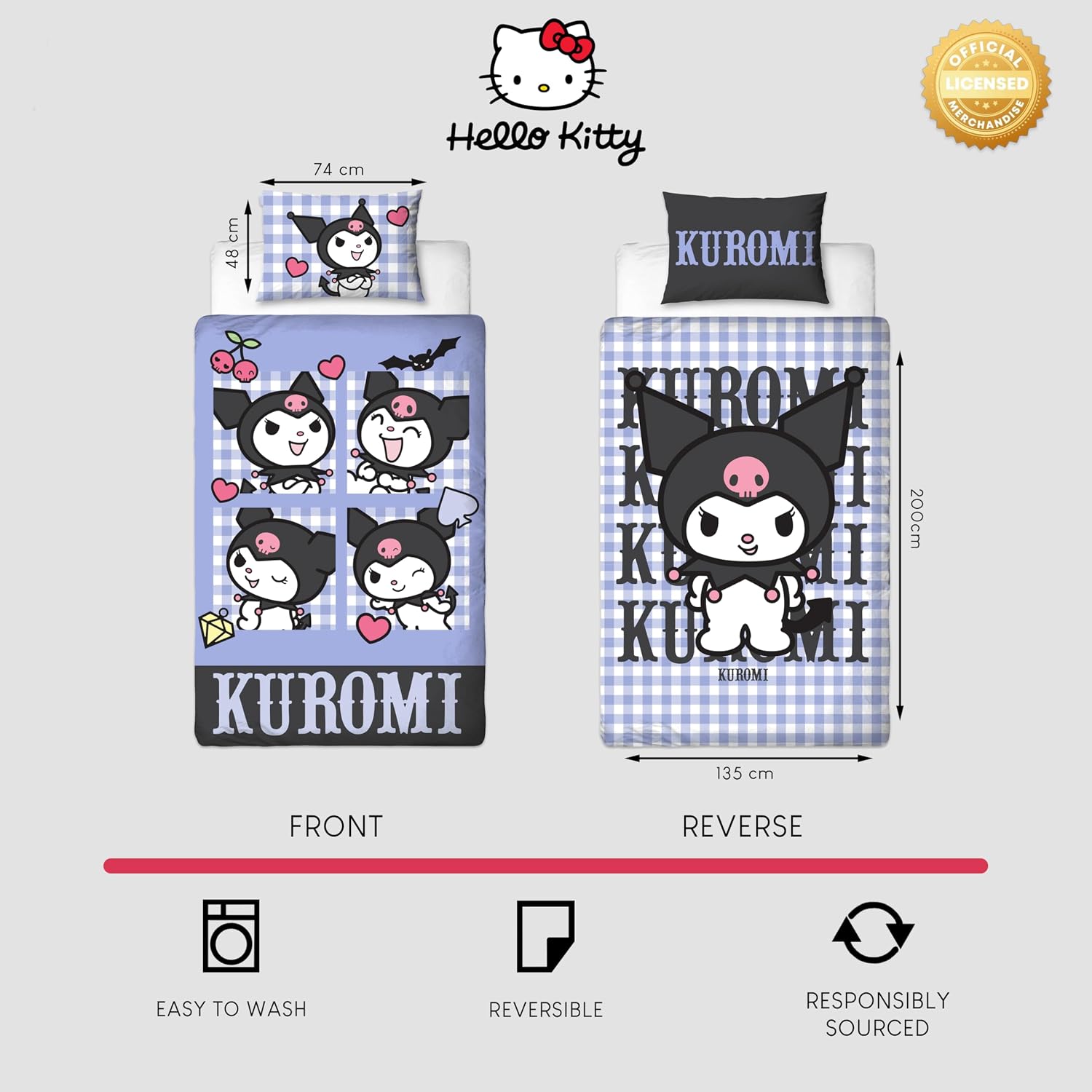 Detalle de Parure de lit Simple Hello Kitty – Kuromi Réversible (135 x 200 cm)