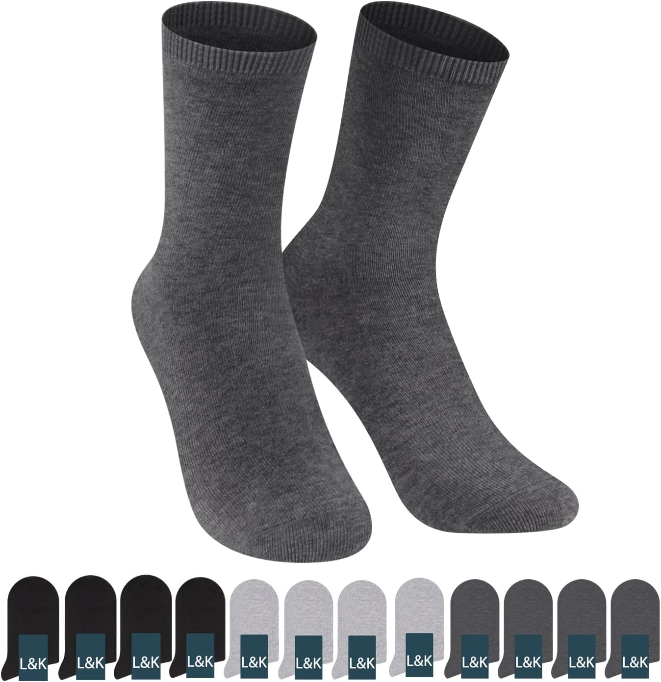 Detalle de L&K-II (12 paires) Chaussettes homme/femme 43-46 et 39-42 en coton respirant noir et blanc