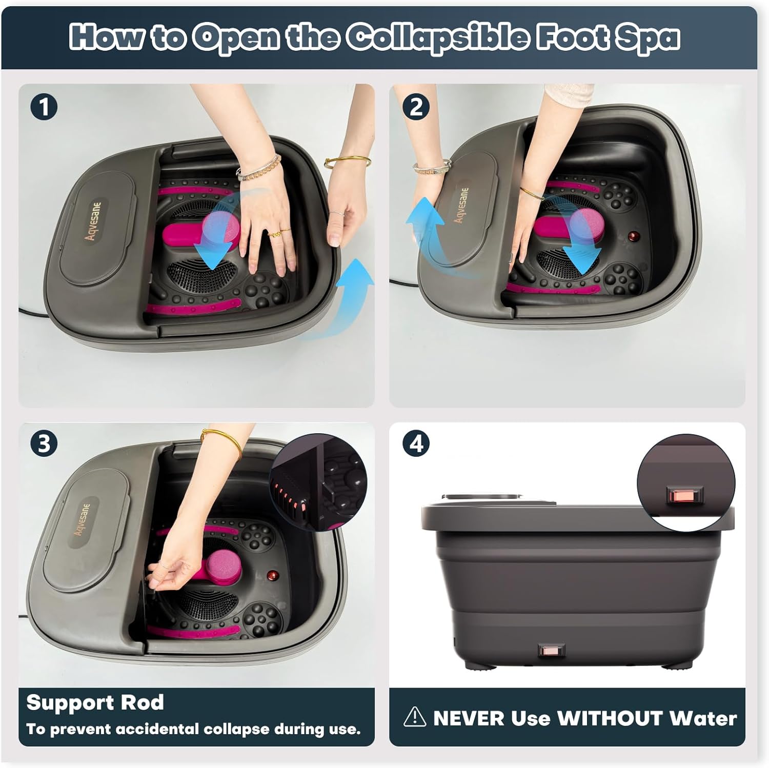 Detalle 2 de Aqvesane Collapsible Foot Bath Foot Spa Massager with Heat, Bubbles, and Remote