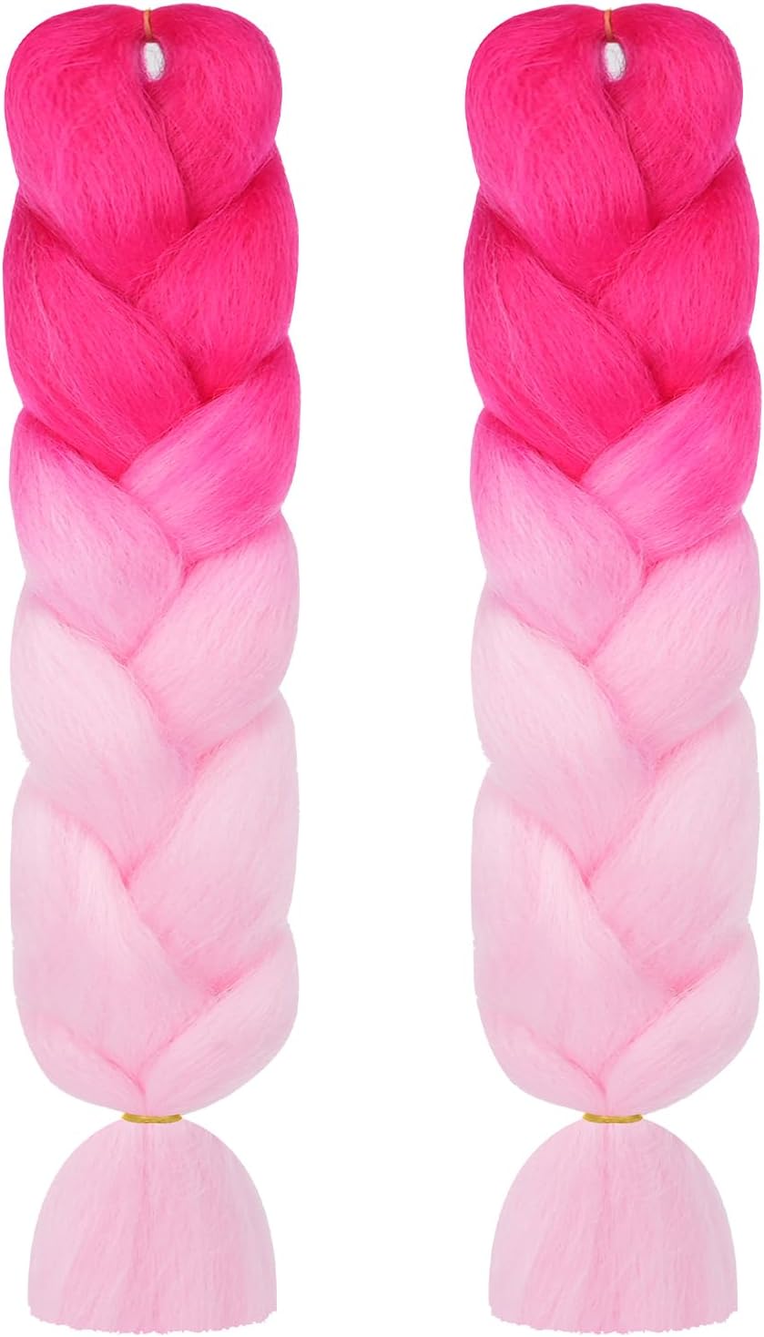 Aoimg rajout cheveux en tresse Jumbo 2 pièces, 65 cm (fibre synthétique) pour crochet/twist – dégradé rose