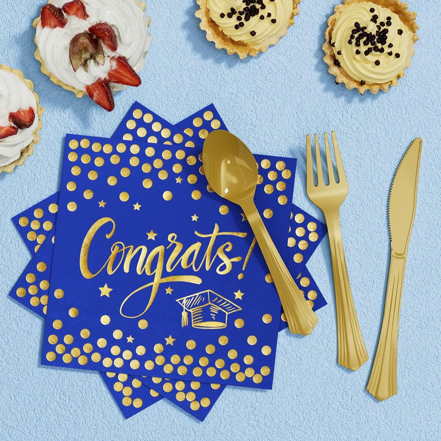 Thumbnail 4 de Ecomore 2026 Graduation Party Decoration - 350 Pcs Blue Gold Disposable Dinnerware Set for Class of 2026