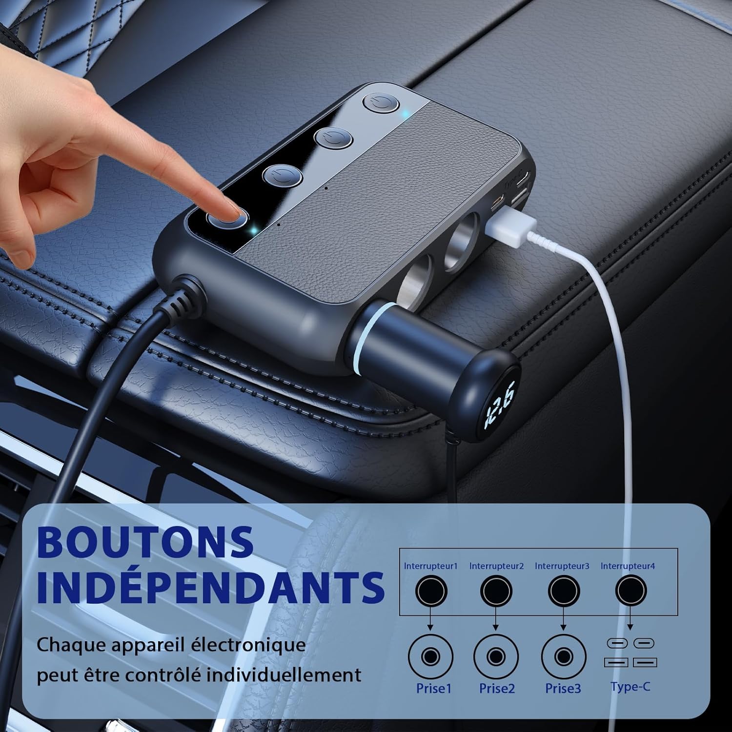 Thumbnail 3 de Cargador Coche 9-en-1 USB-C PD 30W ⚡ con 3 Tomas