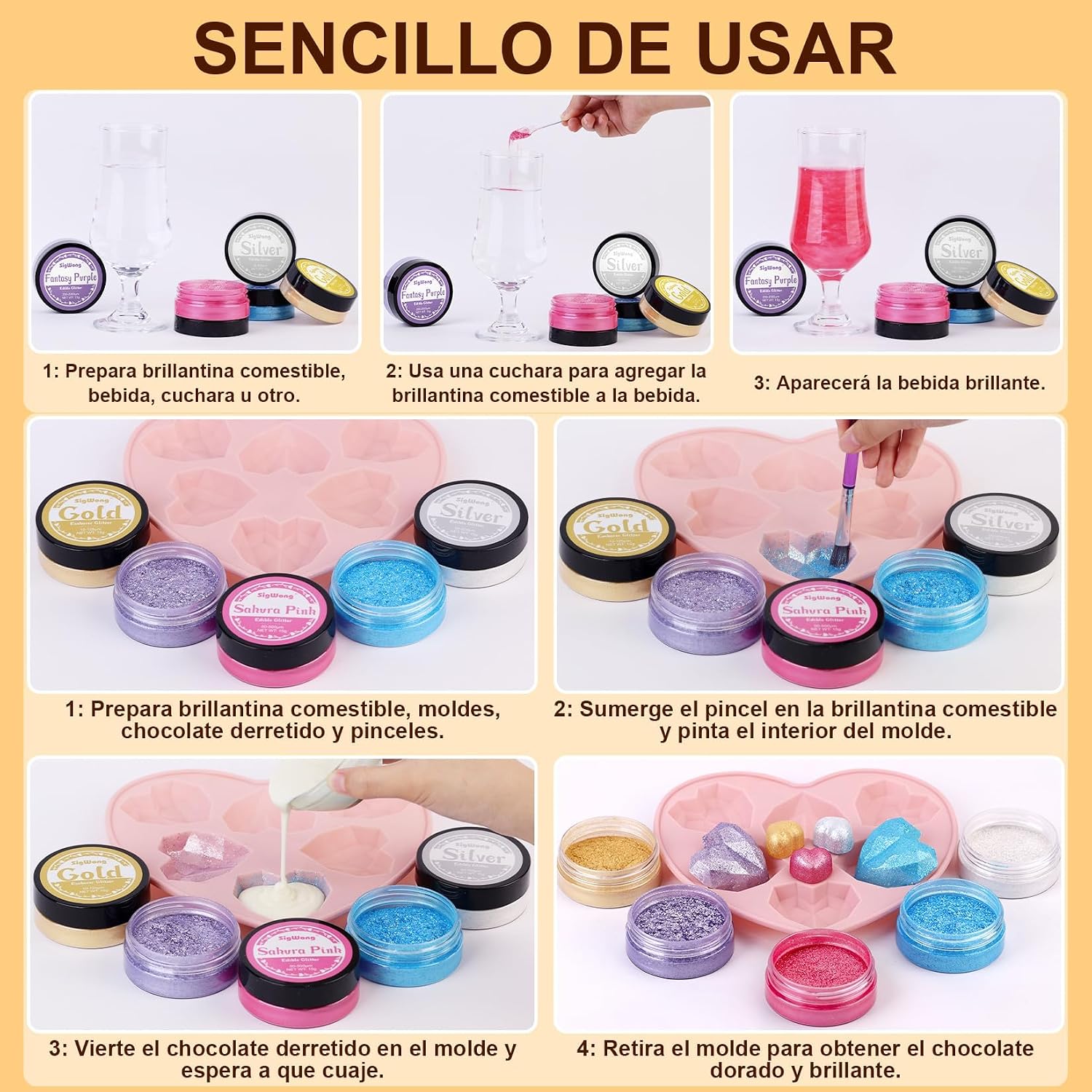 Detalle de Purpurina Comestible 15g - Repostería, Tarta, Magdalenas 🍫