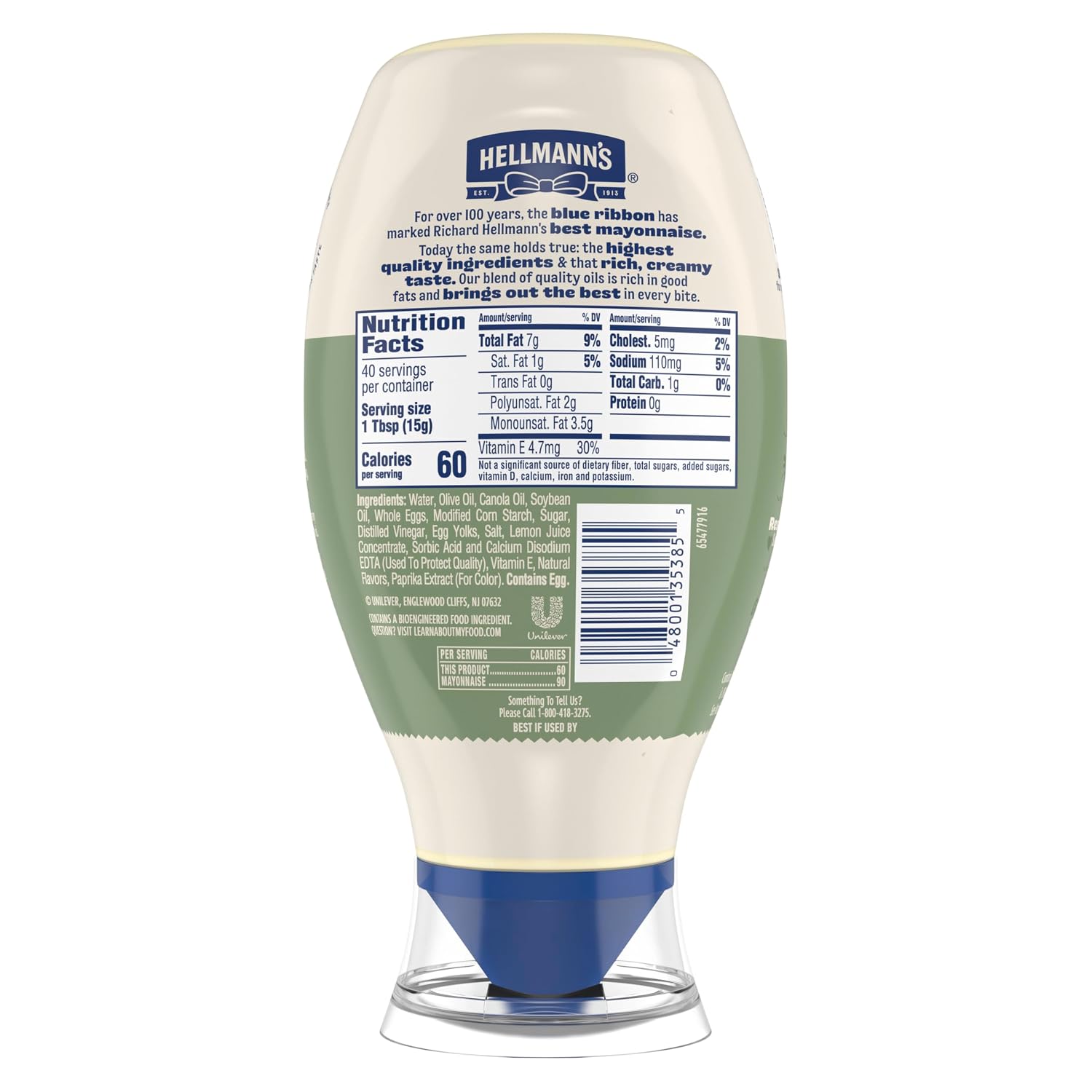 Detalle de Hellmann's Olive Oil Mayonnaise Dressing, 20 fl oz Squeeze Bottle