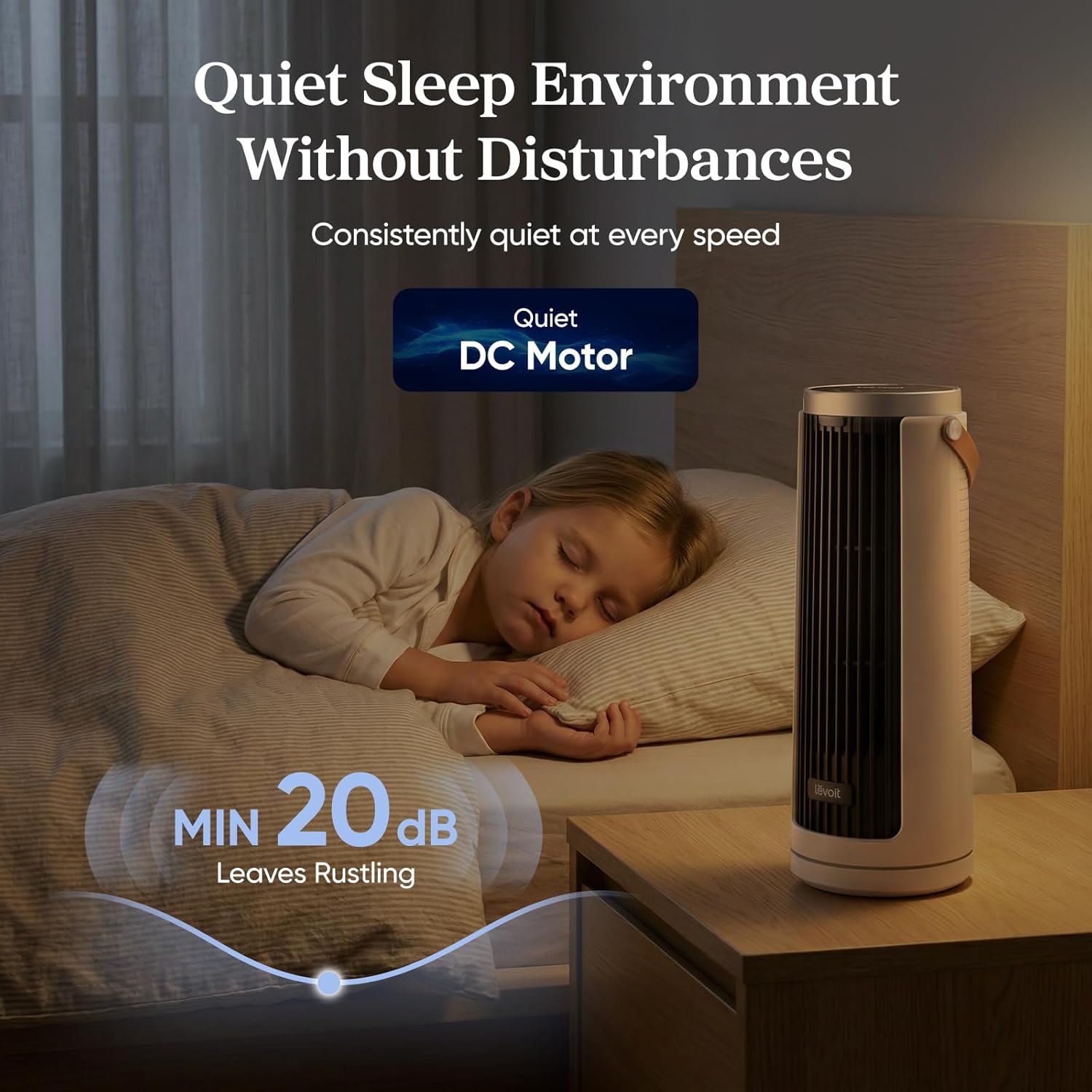 Thumbnail 3 de LEVOIT Tower Fan for Bedroom — Quiet 20dB DC Motor Bladeless Tower with 5 Speeds, 12H Timer, Remote