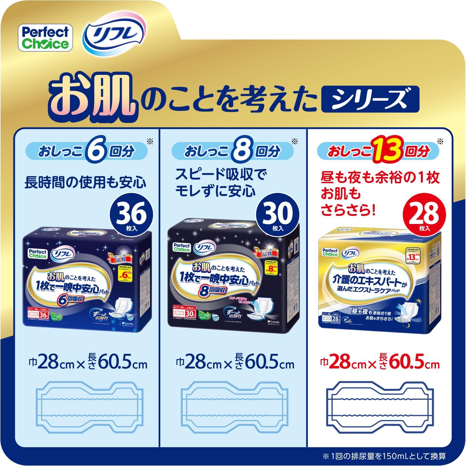 Detalle de Perfect Choice リフレ お肌のことを考えた一晩中安心パッド 13回吸収・28枚
