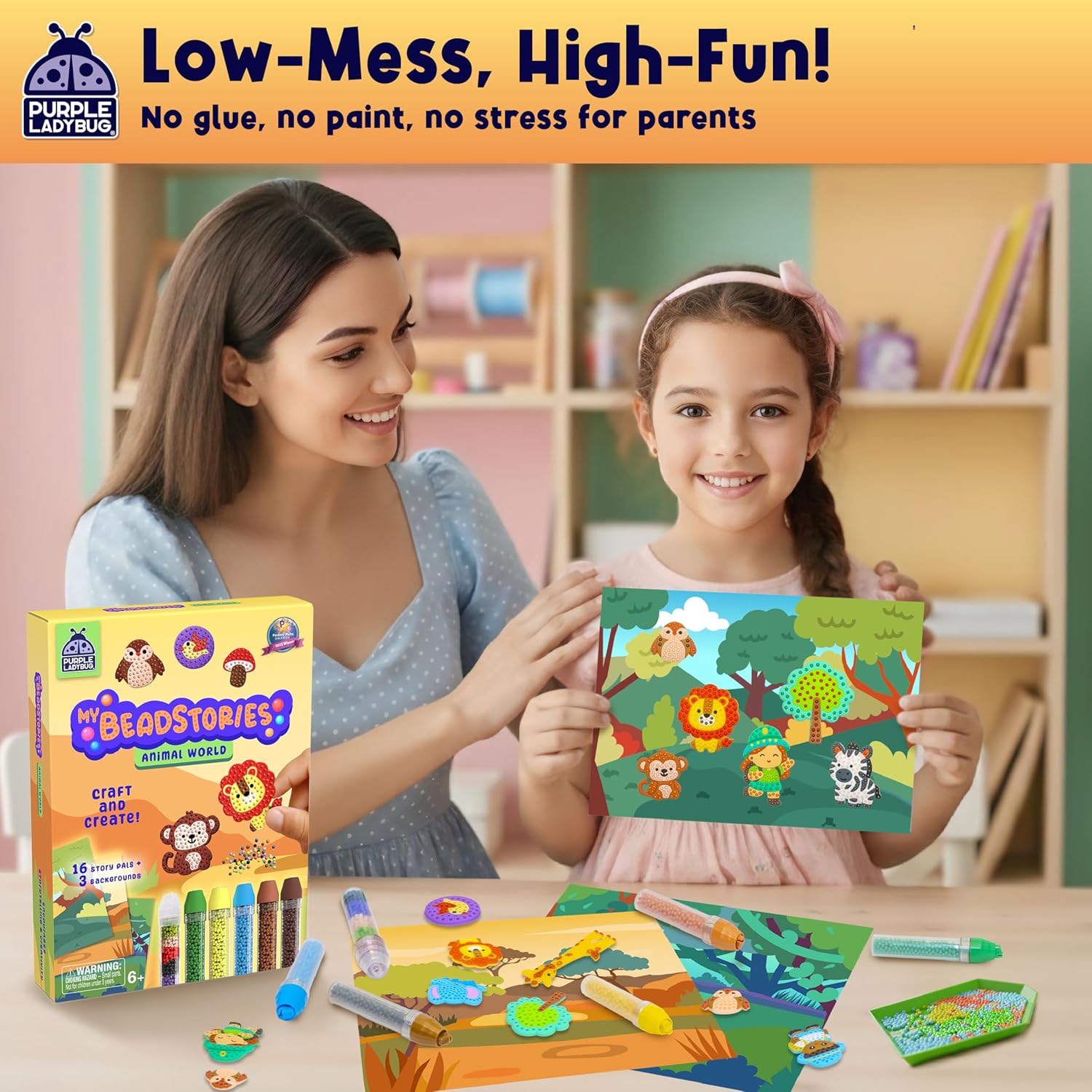 Detalle 2 de Purple Ladybug My BeadStories Animal World Magical Bead Painting Kit (Ages 4–8)