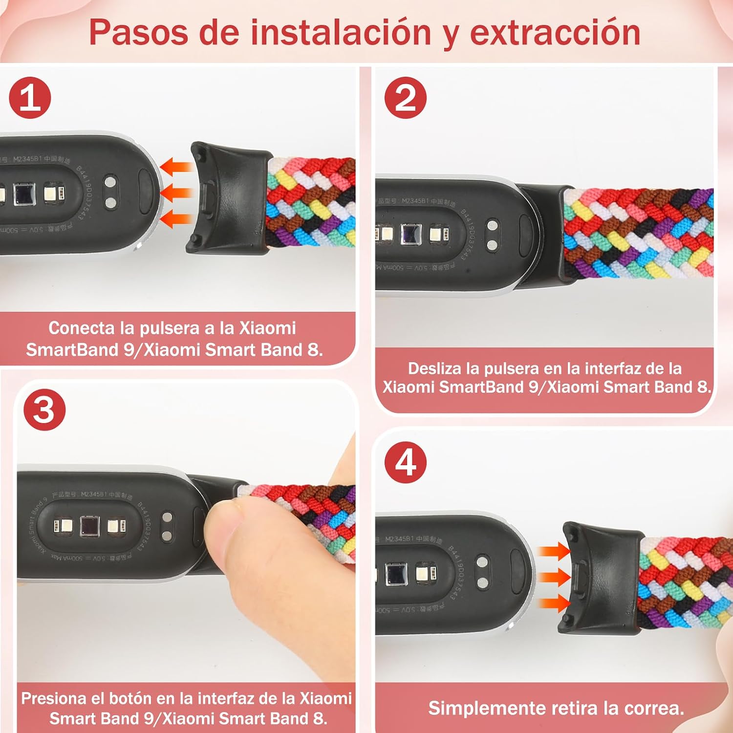 Detalle de Janpso Correas elásticas trenzadas para Xiaomi Smart Band 8/9/10 – ajuste cómodo y duradero