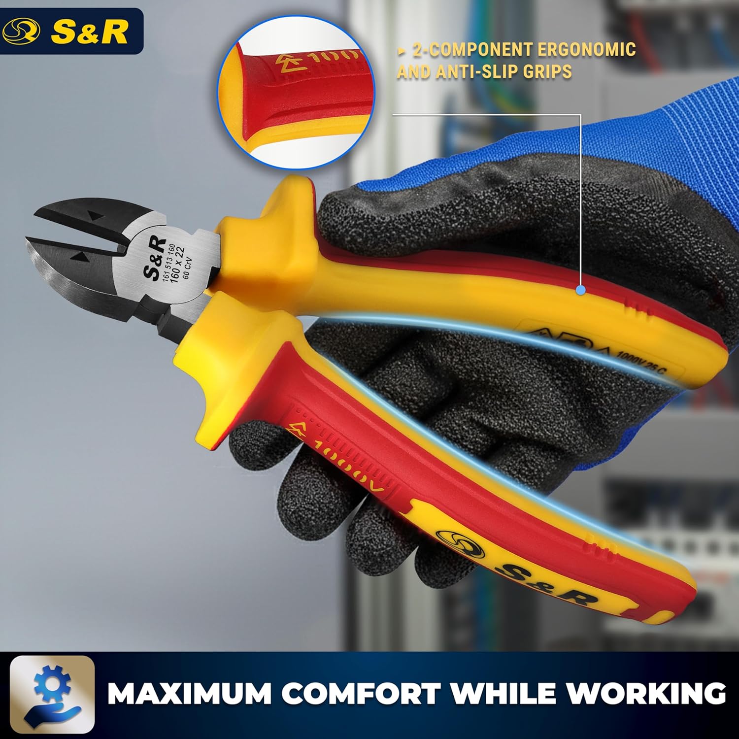 Thumbnail 6 de S&R VDE Insulated Diagonal Side Cutter 160mm – 1000V Rated Wire Cutting Pliers