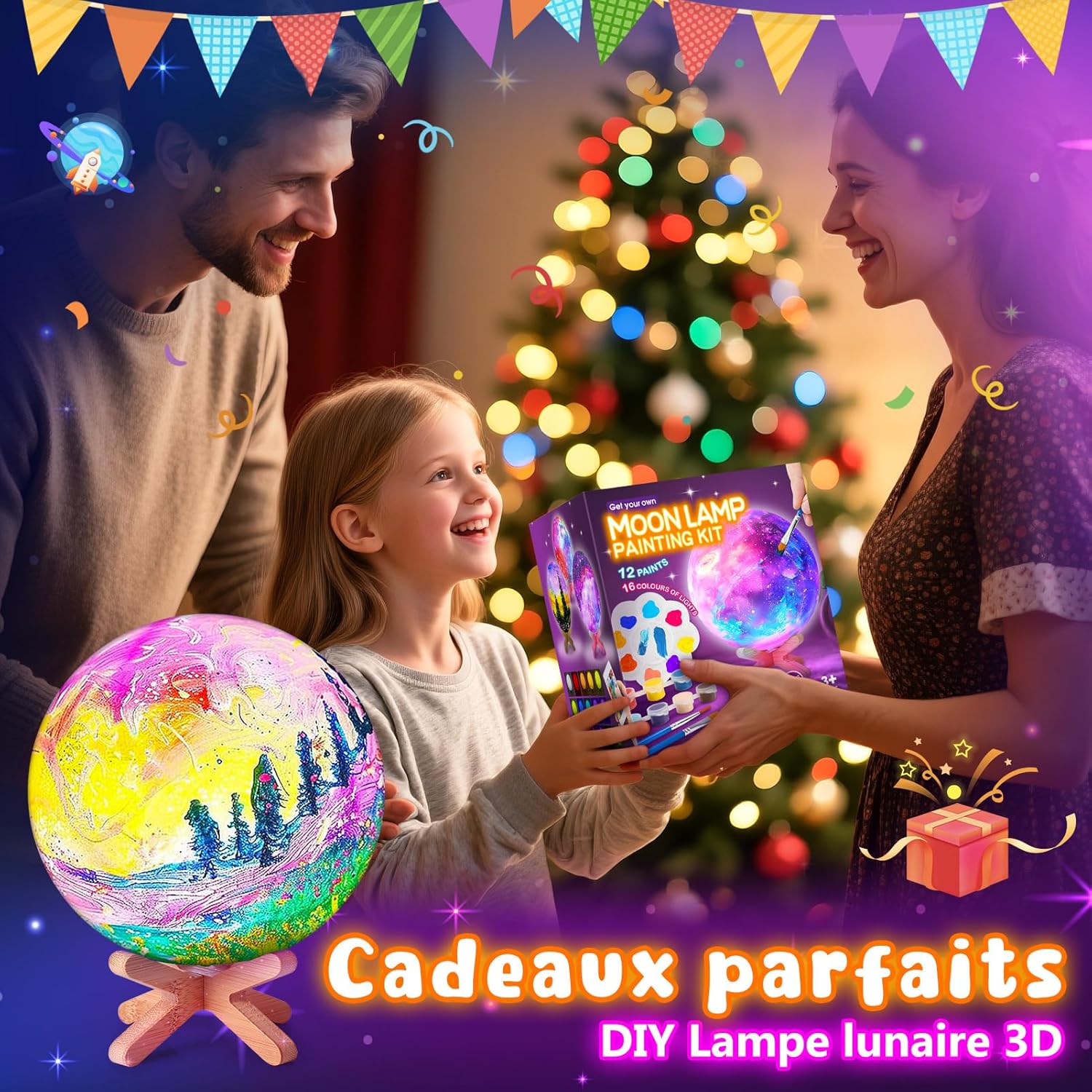 Thumbnail 6 de Toyzey Cadeau Fille 6–12 Ans: Kit lampe lune à peindre, activité créative rechargeable pour enfants