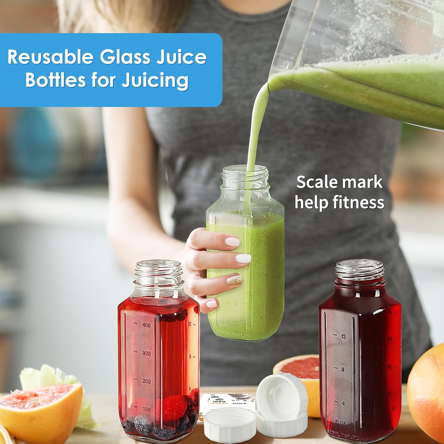 Thumbnail 5 de Syntic Glass Juice Bottles 3 Pack with Lids 🥤