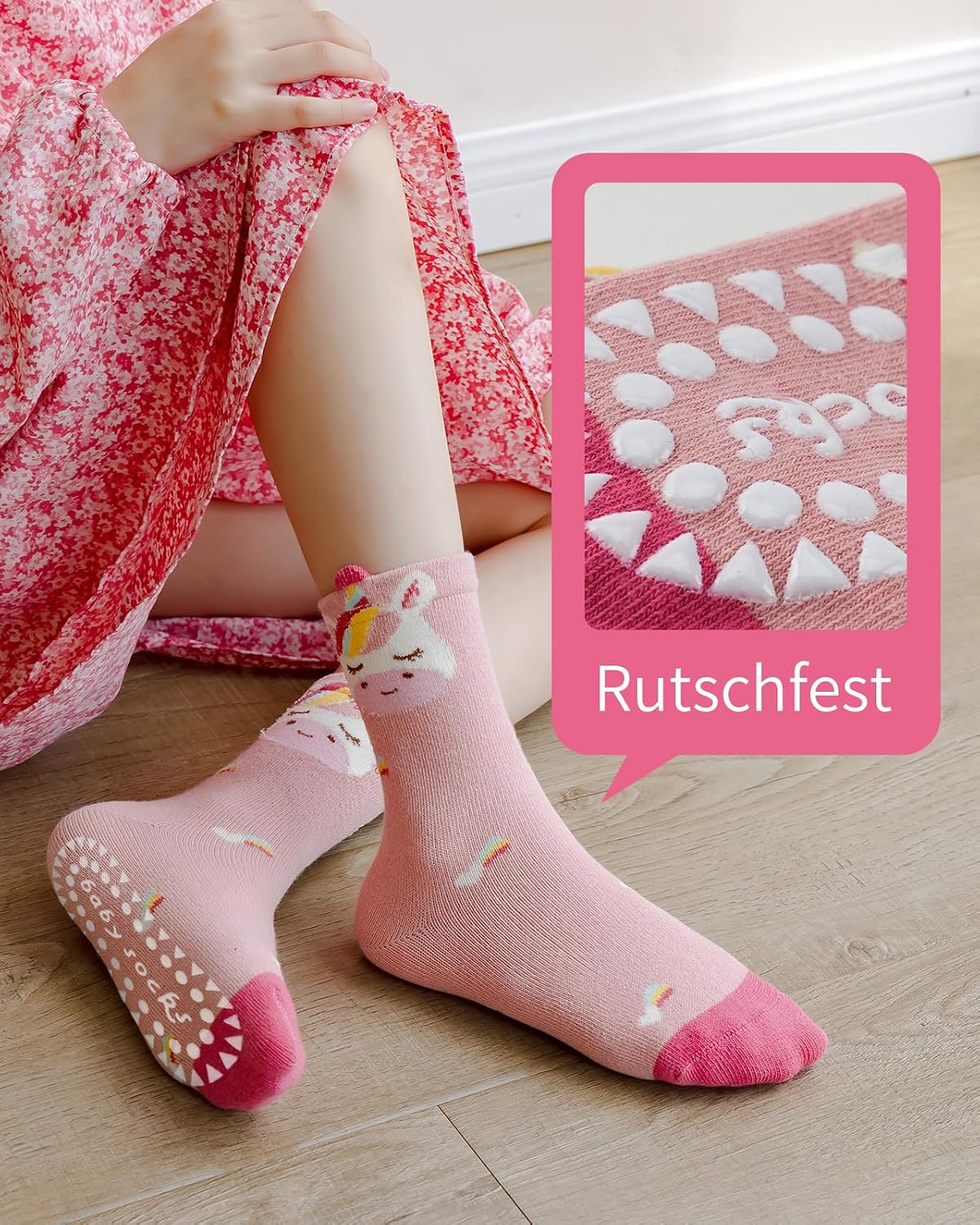 Detalle de Kyopp 5 Paar Stoppersocken für Kinder aus Baumwolle (25–37 EU) mit Tiermotiven und ABS Anti-Rutsch