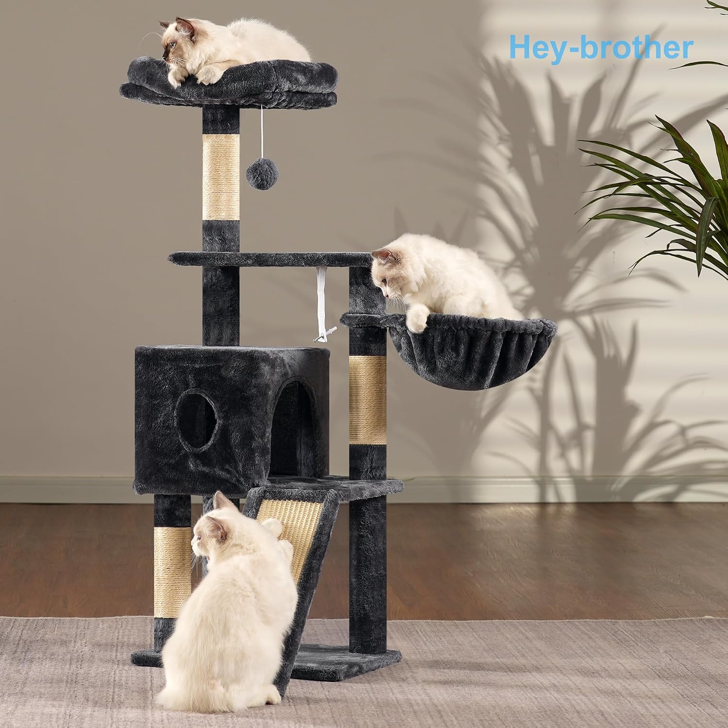 Detalle de Hey-brother Kratzbaum 108 cm – mehrstöckiger Indoor-Katzenbaum für Kätzchen