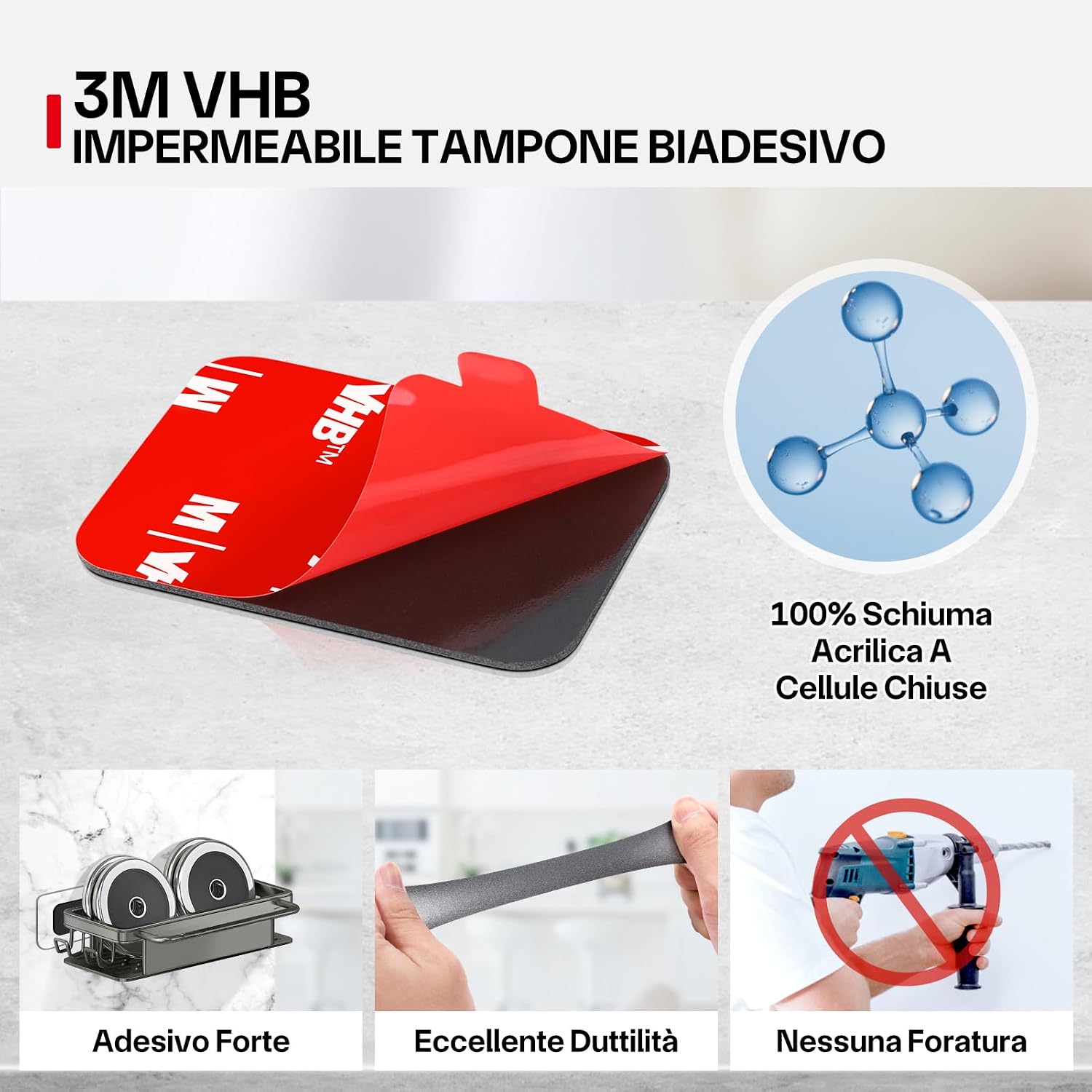 Detalle de FIXCHORD Tampone impermeabile biadesivo extra forte, 10 pezzi (44 × 34 mm) per auto, casa e videocamere d’azione