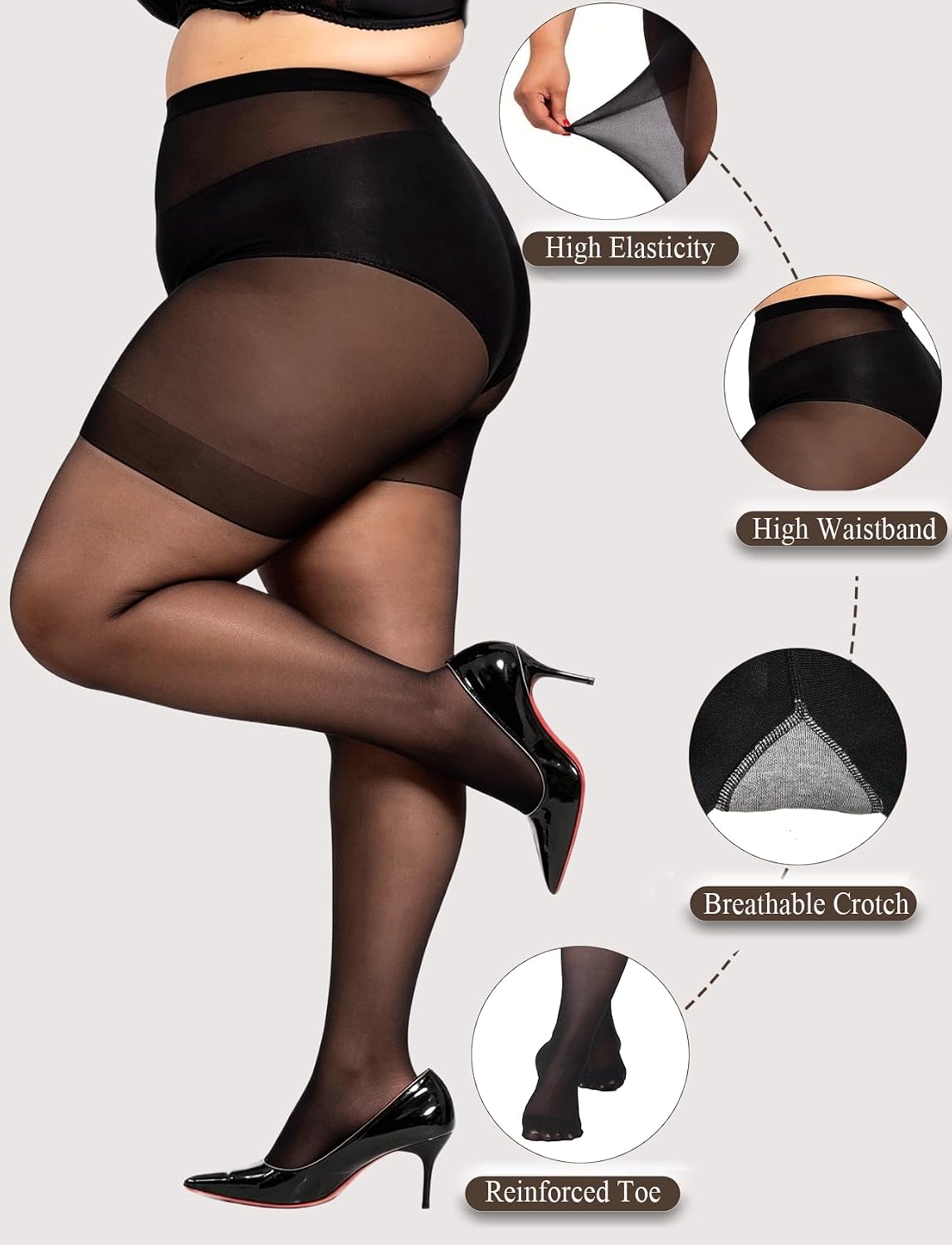 Detalle 2 de DUCMODA Maatje Meer Curvy panty voor dames, 20D transparant, XL-8XL