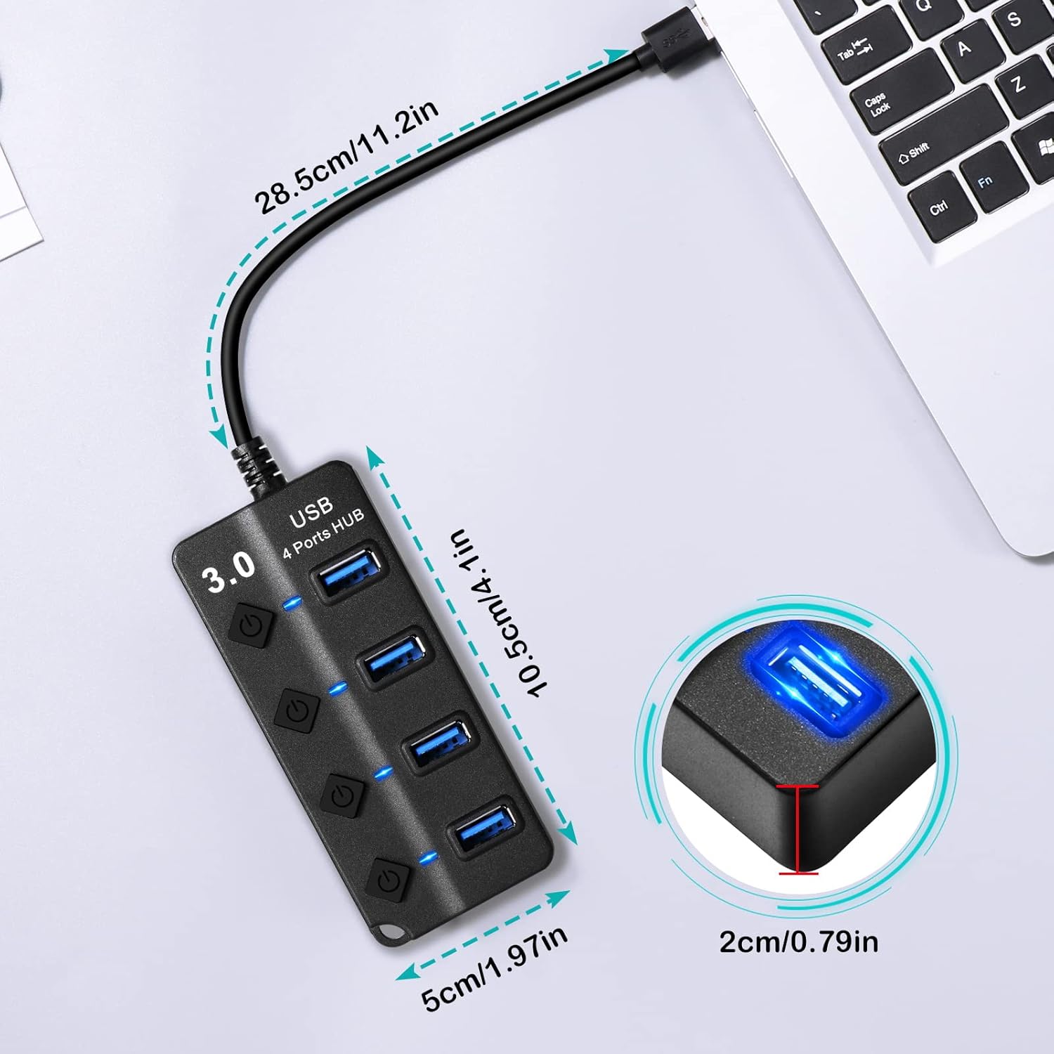 Thumbnail 5 de Hoppac USB Hub 4 in1: Hub USB con interruttore separato e LED, 1 porta USB 3.0 + 3 USB 2.0
