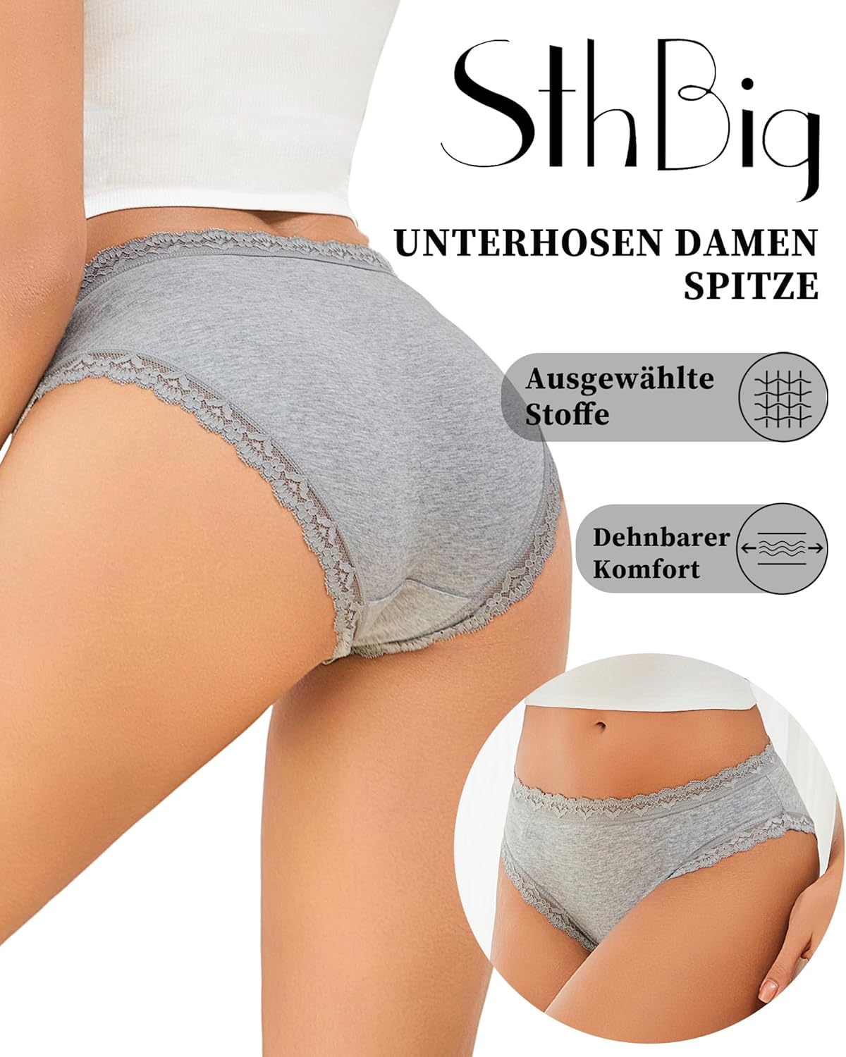 Detalle 2 de Baumwoll Spitzen Slips Damen Set 6er