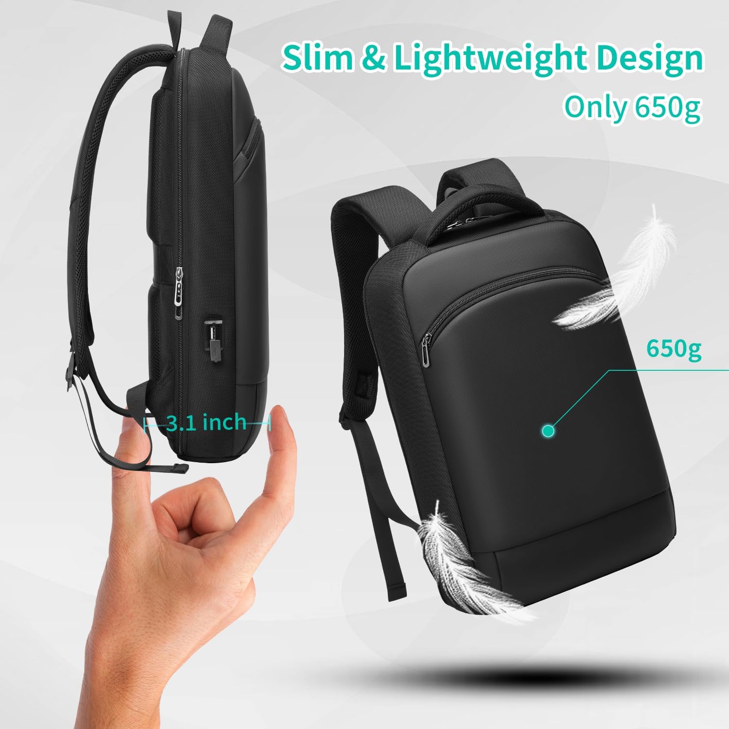 Detalle de GYakeog Sac à Dos PC Portable 15,6" – Étanche, USB Charging et Design Ergonomique