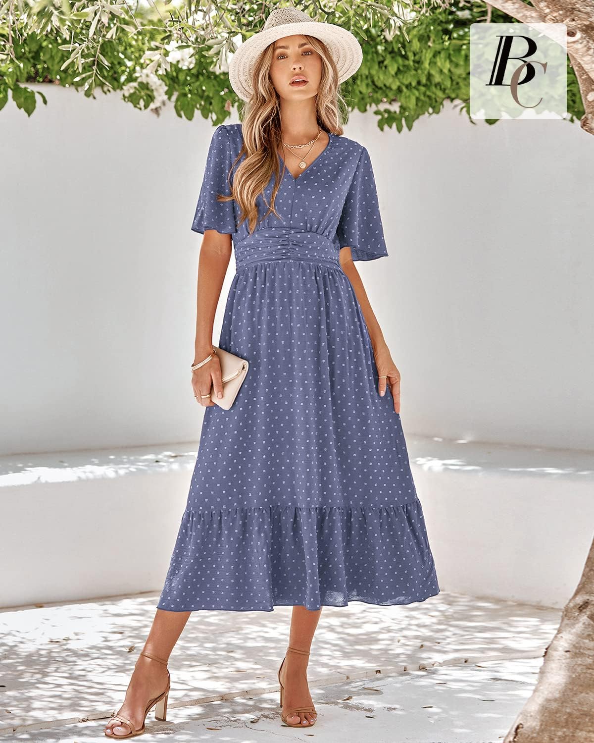 Thumbnail 3 de BebreezChic Damen Sommerkleid „Swiss Dot“ im Boho-Style mit V-Ausschnitt und hoher Taille