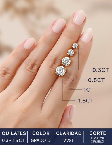 Detalle de MomentWish Pendientes Moissanita Mujer 1,5 Quilates Oro 4 Prong