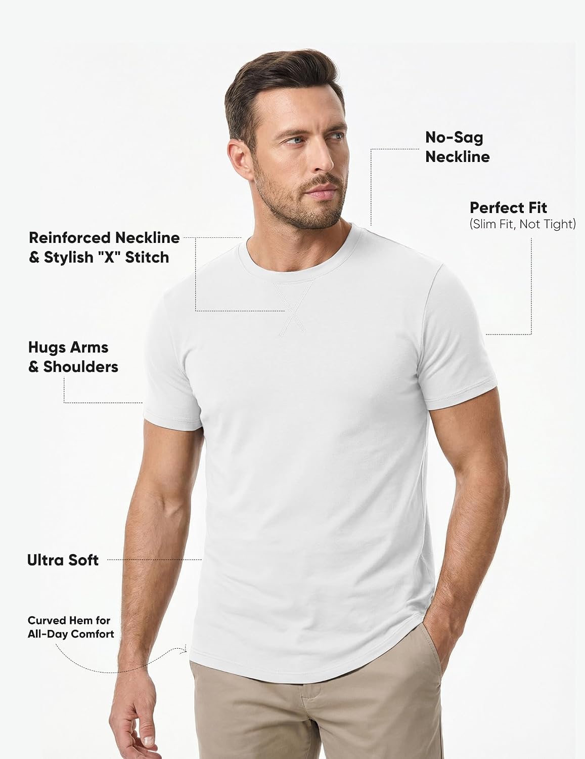 Detalle de JMIERR Men's 3-Pack Cotton Hipster Longline Crewneck T-Shirts