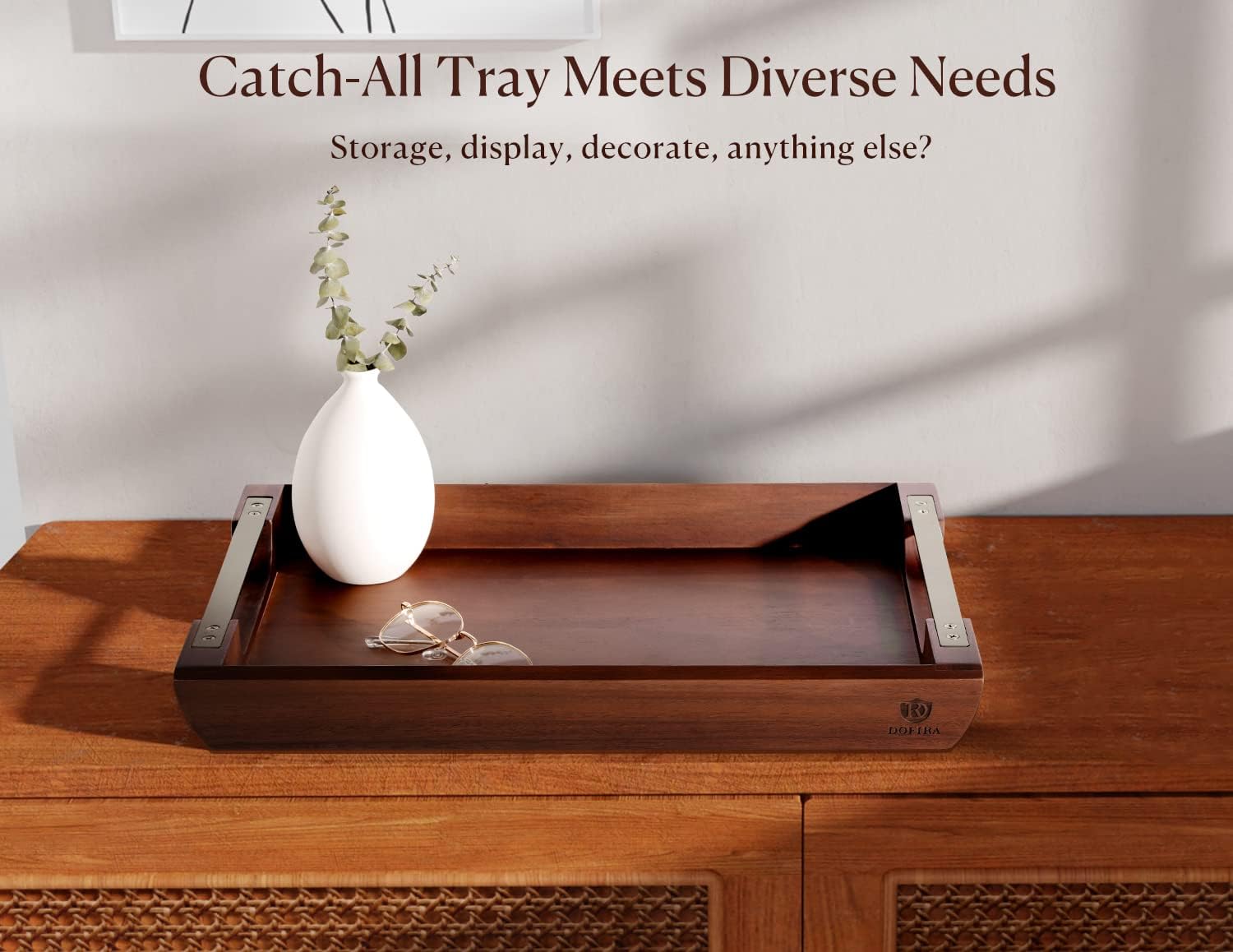 Thumbnail 6 de Dofira Acacia Wood Serving Tray with Metal Handles (17x13in)