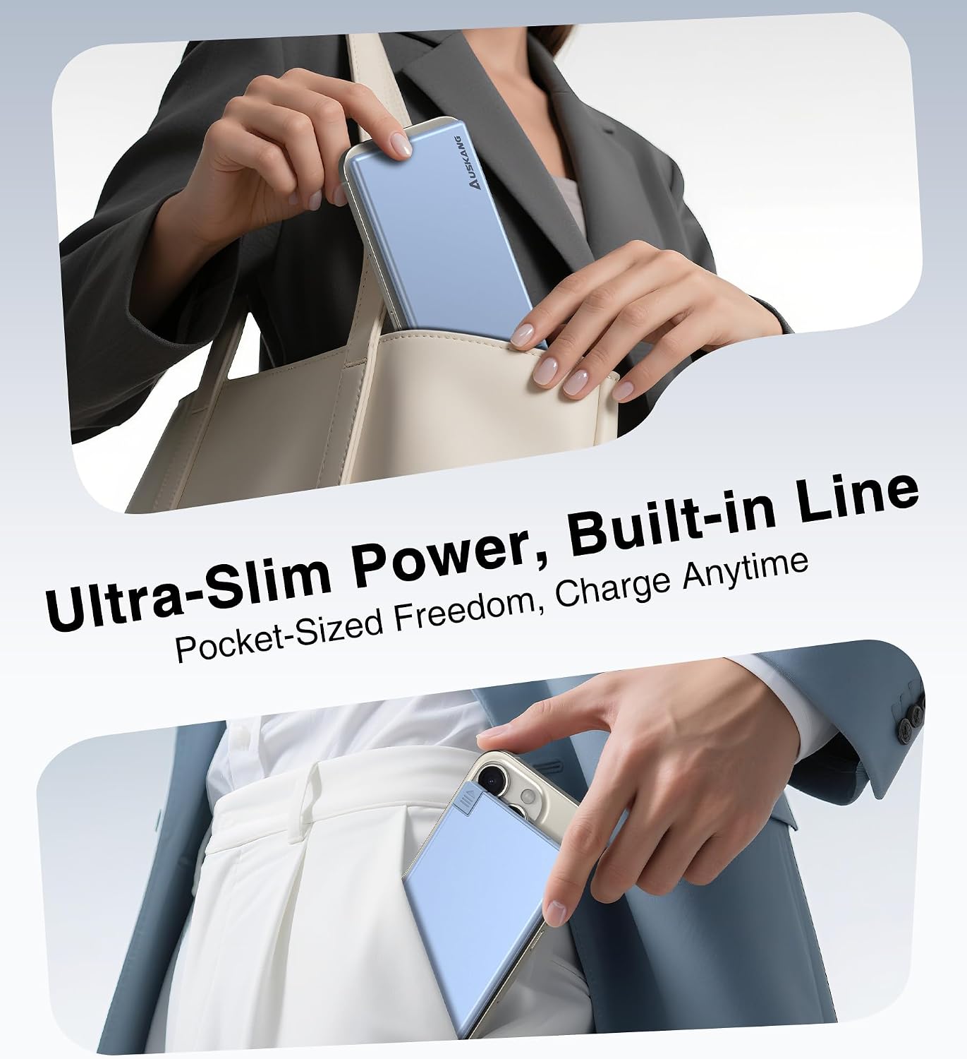 Detalle de Auskang 5000mAh Slim USB-C Power Bank with Built-In Cable