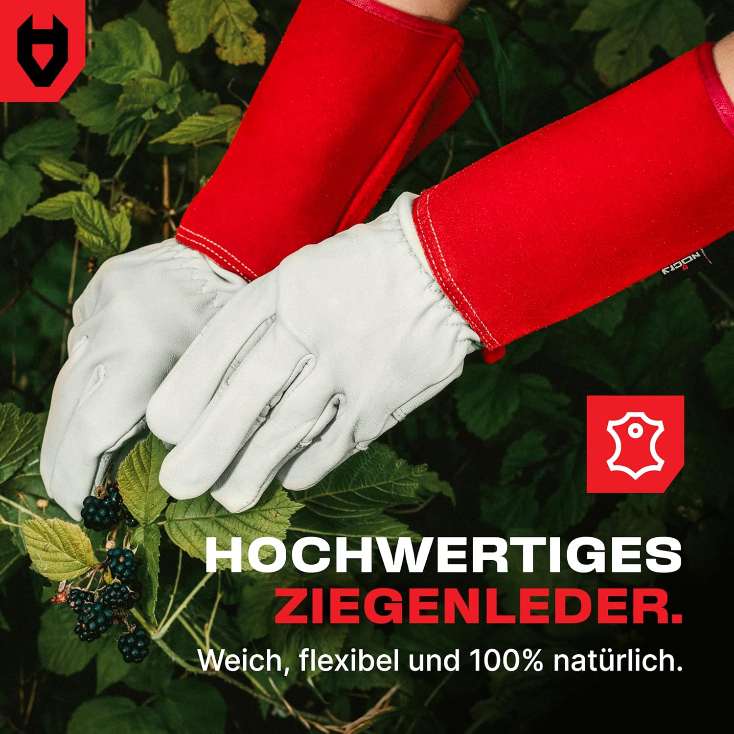 Thumbnail 2 de NoCry Leder-Gartenhandschuhe für Damen & Herren – dornenfeste Handschuhe mit extra langer Stulpe, Rot, Größe M