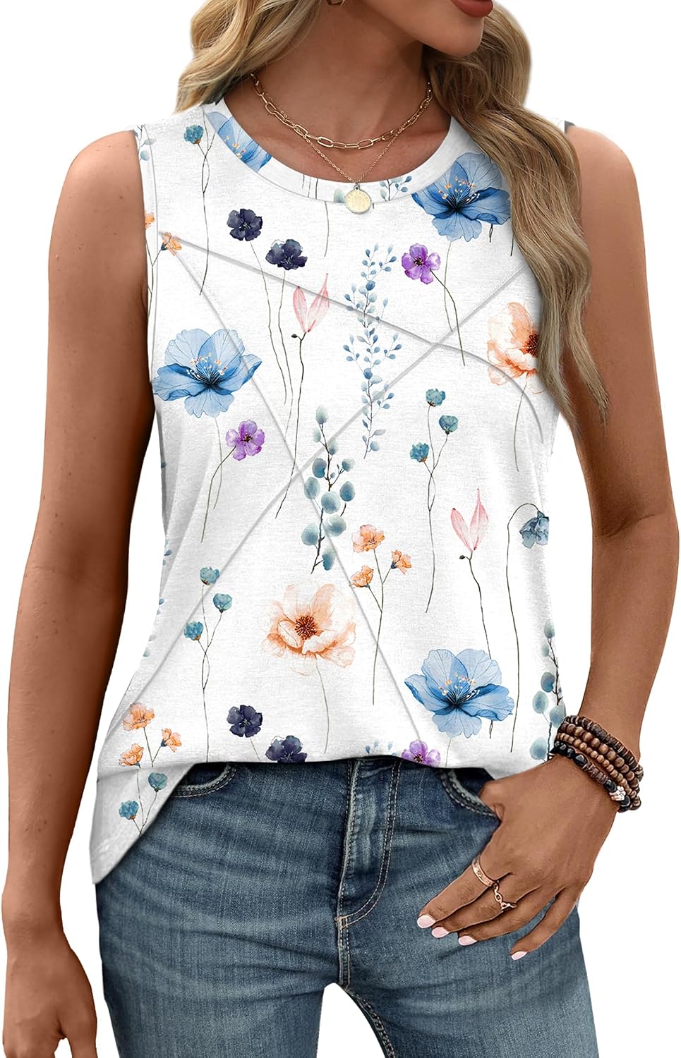 Detalle 2 de WIHOLL Women's Sleeveless Summer Crewneck Loose Fit Tank Tops