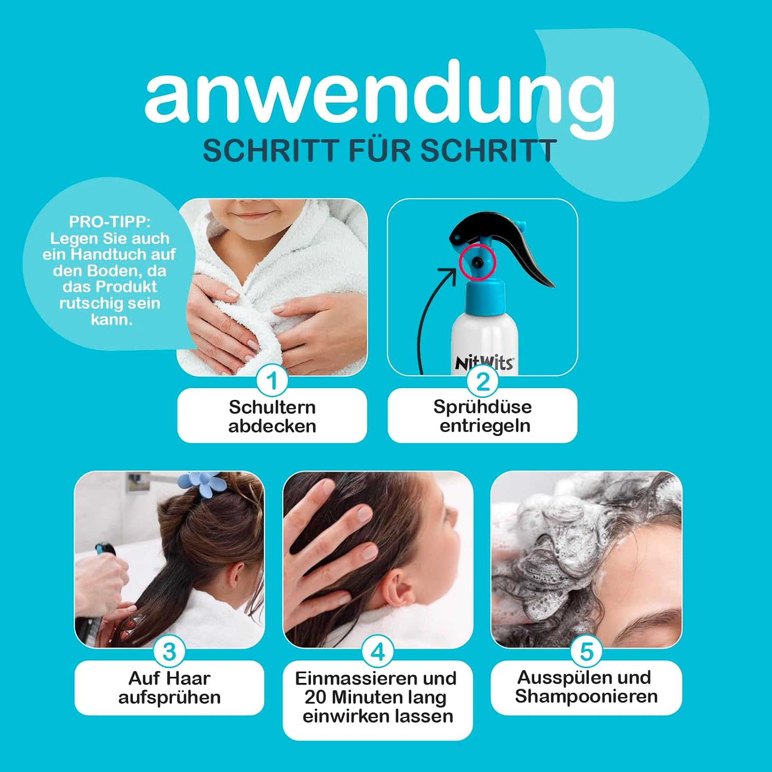 Detalle de NitWits All-In-One Läusespray – 120 ml mit Kamm gegen Kopfläuse (20 Min.)
