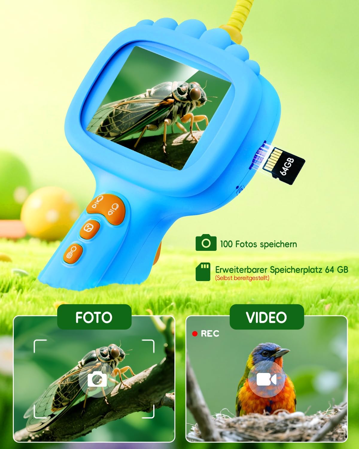 Detalle 1 de Ashfly Endoskopkamera Kinder 1080P Blau