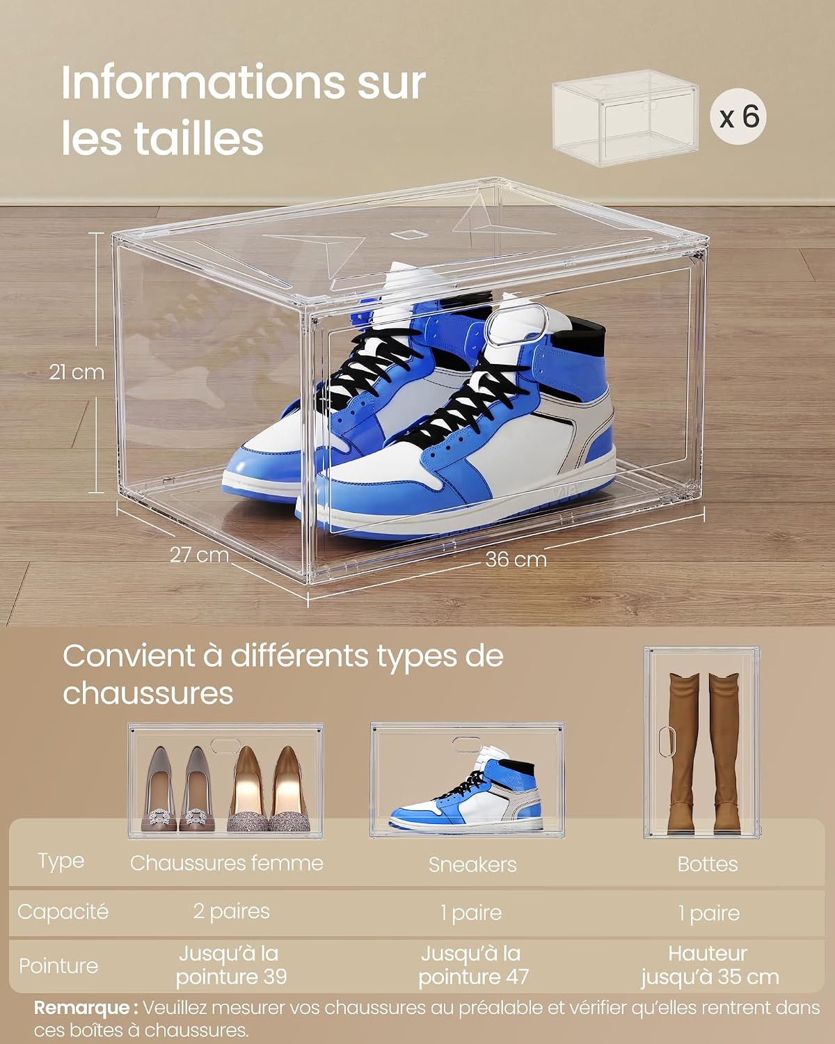 Detalle 2 de LOT de 3 boîtes à chaussures transparentes SONGMICS LSP703WH02 – empilables jusqu’à la taille 47