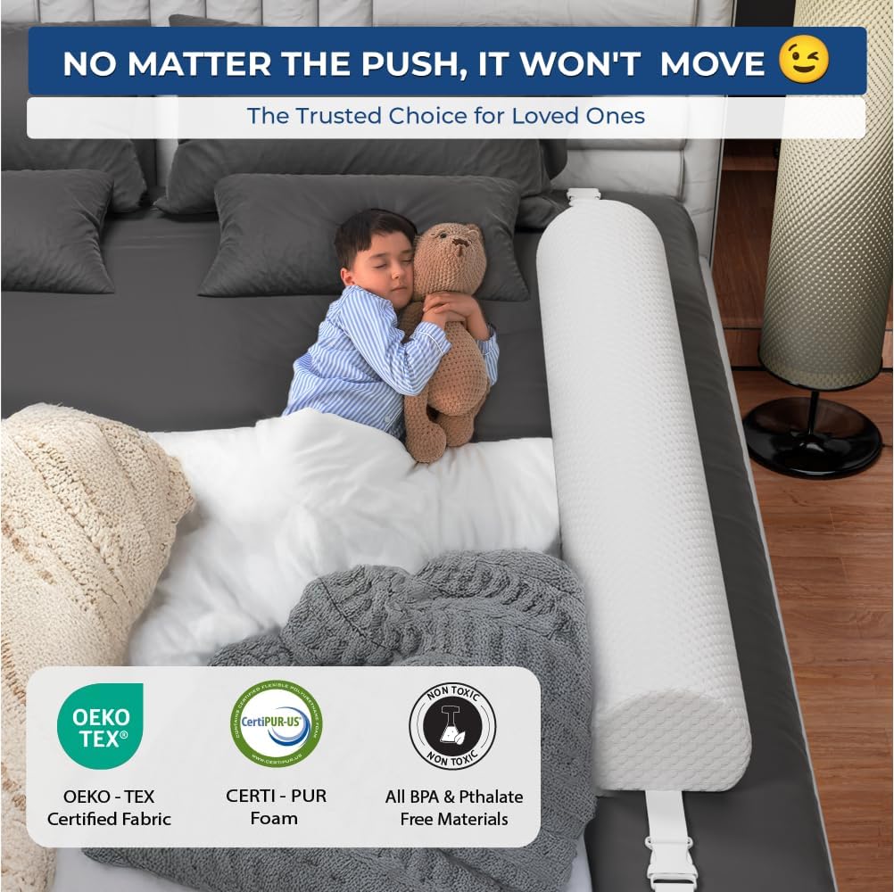 Detalle de Peekabi Premium Bed Bumper for Toddlers with Adjustable Straps — portable travel bed rail for full size, twin, queen & king