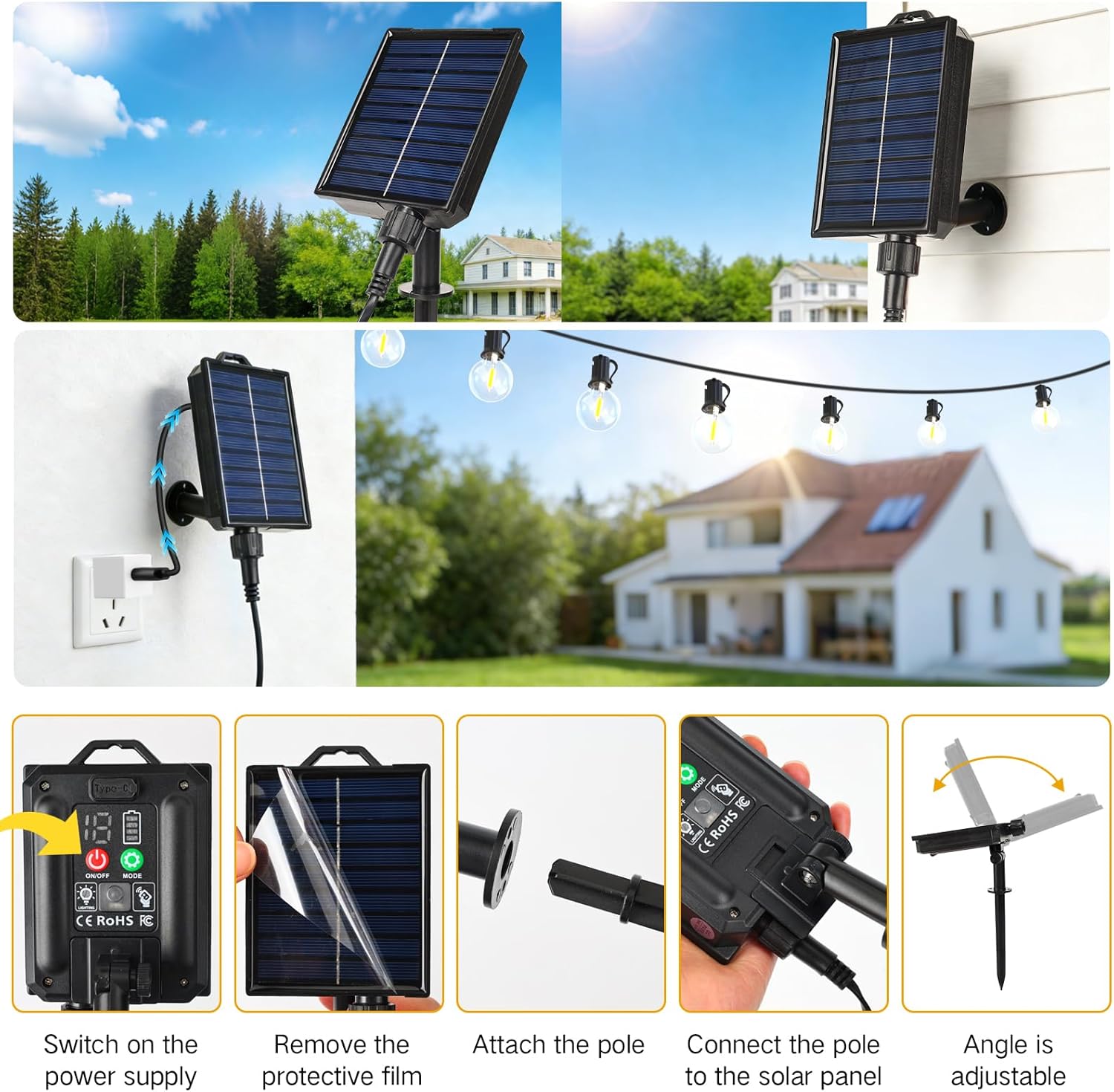 Thumbnail 5 de GCCATE Solar String Lights Outdoor Garden 15M/50FT with USB-C, IP65, 17+1 G40 Bulbs