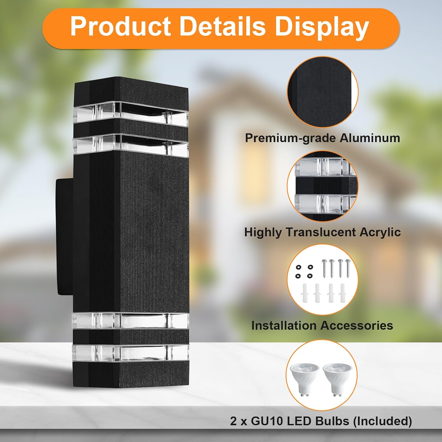 Thumbnail 2 de CELAVY Outdoor Wall Lights: Mains-Powered Up-Down LED Porch Light (IP65, Black)