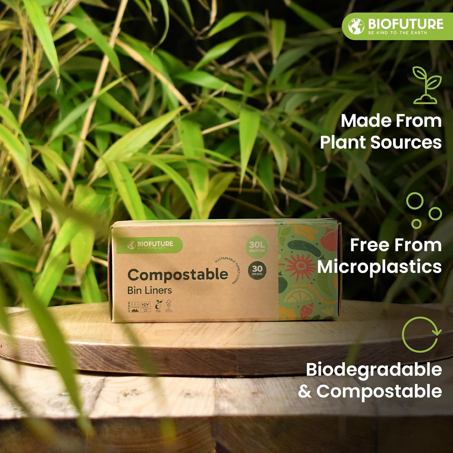 Detalle de Biofuture 30L x 30 Compostable Food Waste Bags – EN13432 Certified, Council Approved