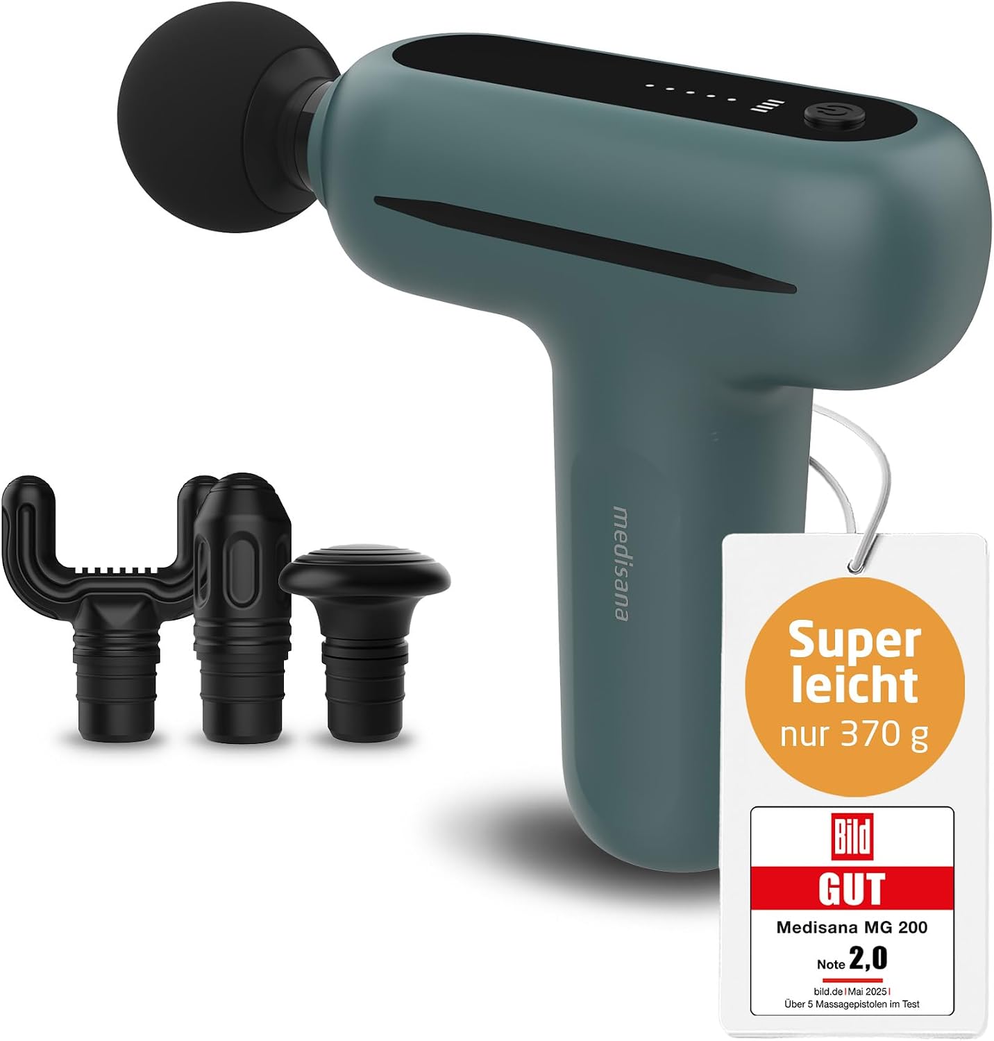 Detalle de Medisana MG 200 Massagepistole mit Smart-Modus, 4 Aufsätzen und 5 Intensitätsstufen
