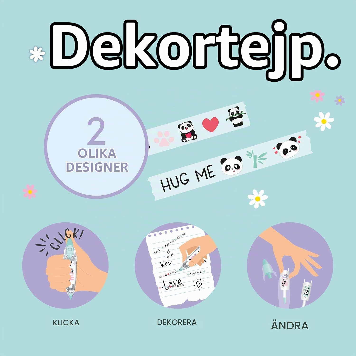 Detalle 2 de LEGAMI Deco Tape Pen – dekorativ tejp med pandatema, 4 m och påfyllning