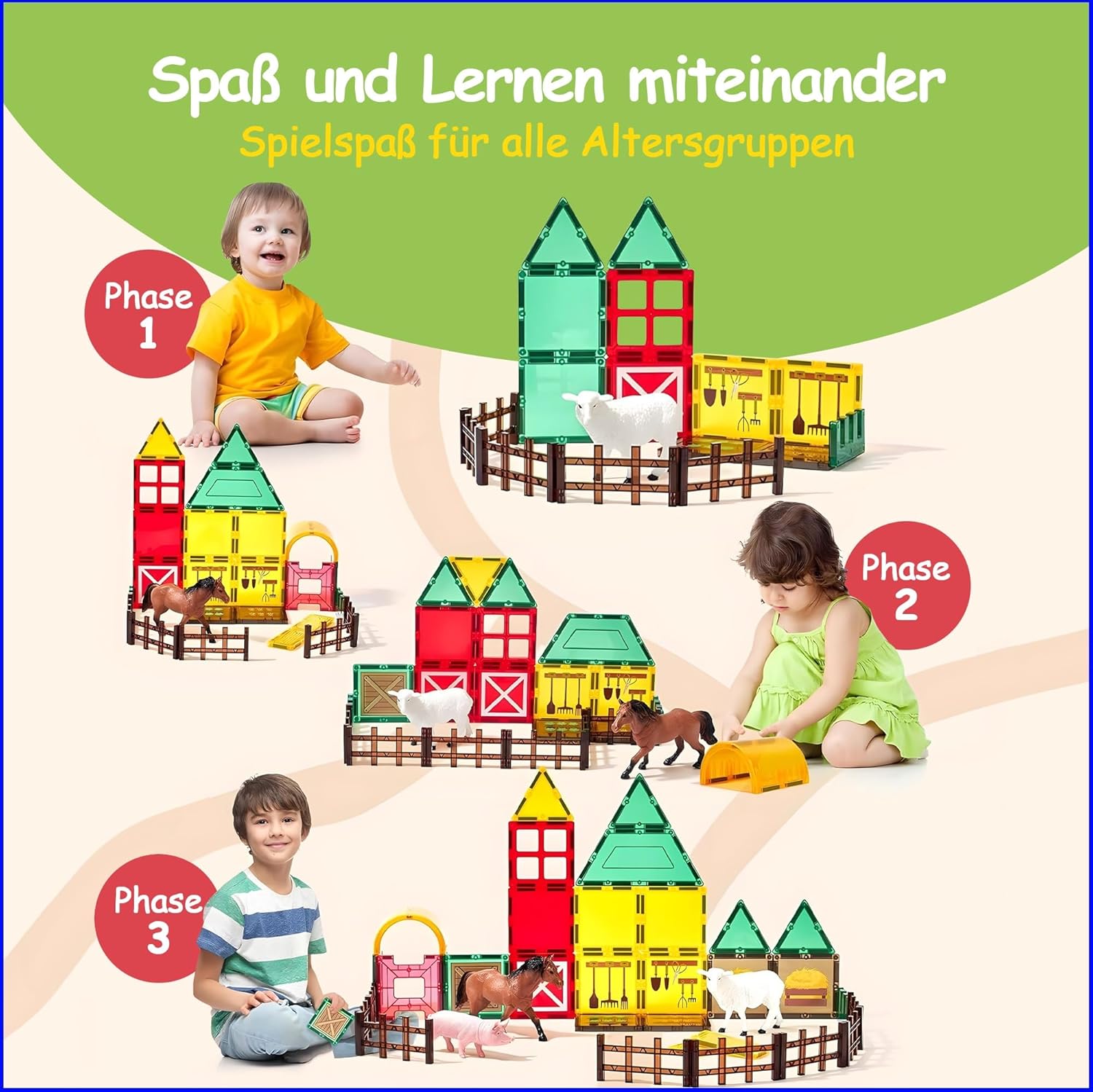 Thumbnail 1 de Olvy Magnetische Bausteine Montessori Spielzeug (80 magnetische Tiles) – Magnetkonstruktionsset für Kinder ab 3 Jahren (Farm)