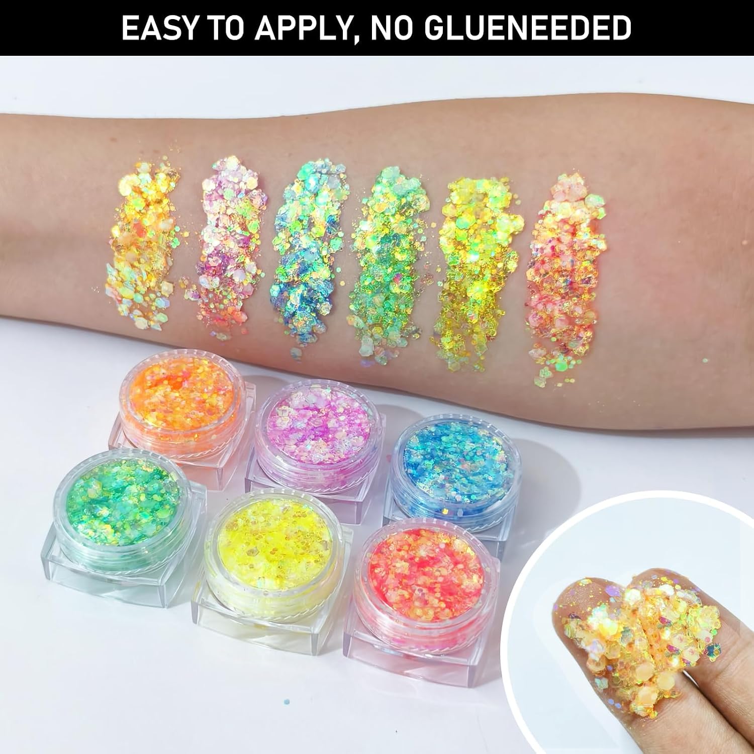 Detalle de Festival Glitzer Gesicht mit 6 Farben (fluoreszierender Chunky Sequin Face & Body Glitter) für Party, Halloween & Karneval