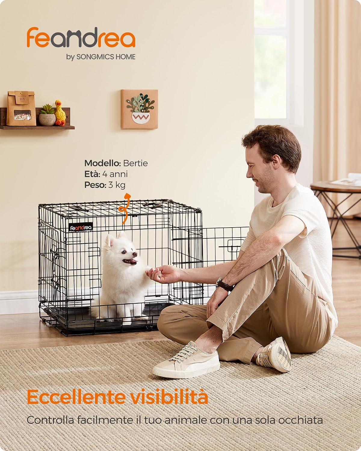 Detalle de Feandrea Gabbia per Cani Pieghevole XL 107 x 70 x 77,5 cm, 2 Porte, Vassoio Rimovibile – Nero PPD42H