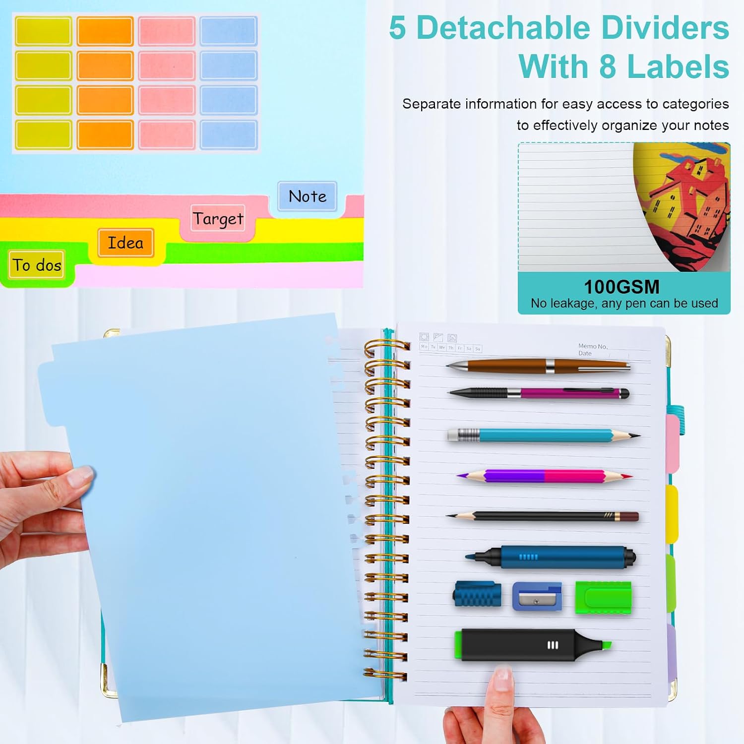 Thumbnail 4 de GDGDSY 001 Hardcover Spiral Notebook, B5 8" x 10", 300 Pages, 5 Subjects