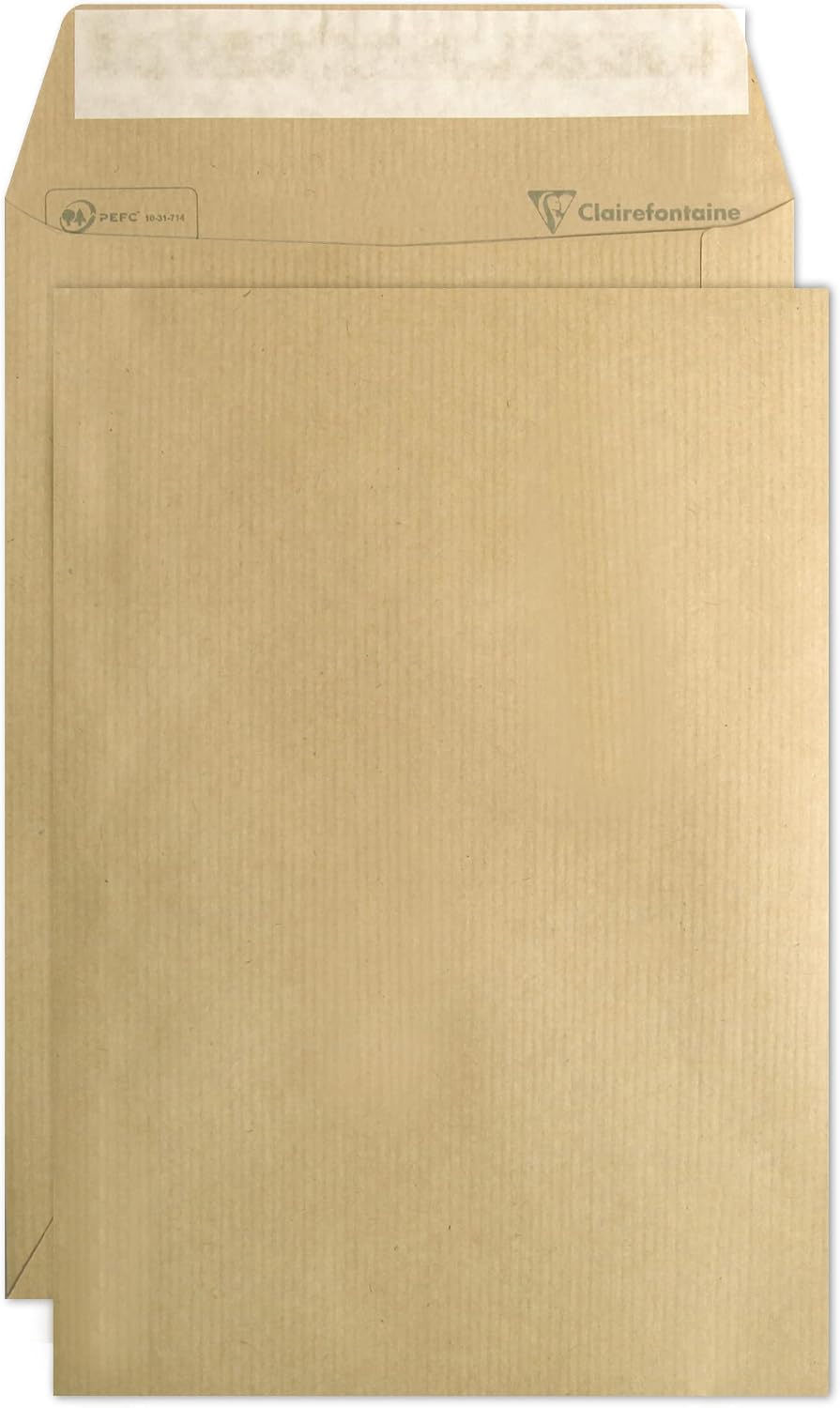 Detalle de Clairefontaine 750C – Boîte de 250 Pochettes Kraft Milleraies Brun C4 (229 x 324 mm) auto-adhésives