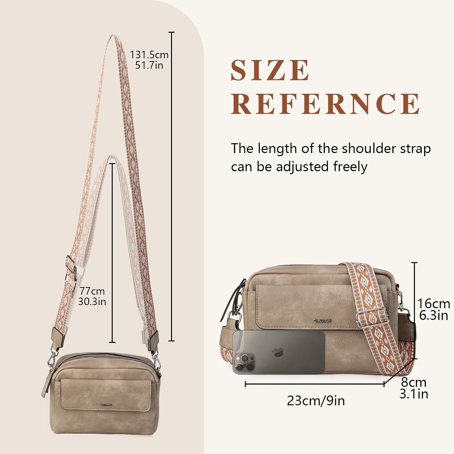 Detalle 2 de Gladdon sac bandoulière femme en cuir PU léger et imperméable, petite sacoche avec bandoulière amovible